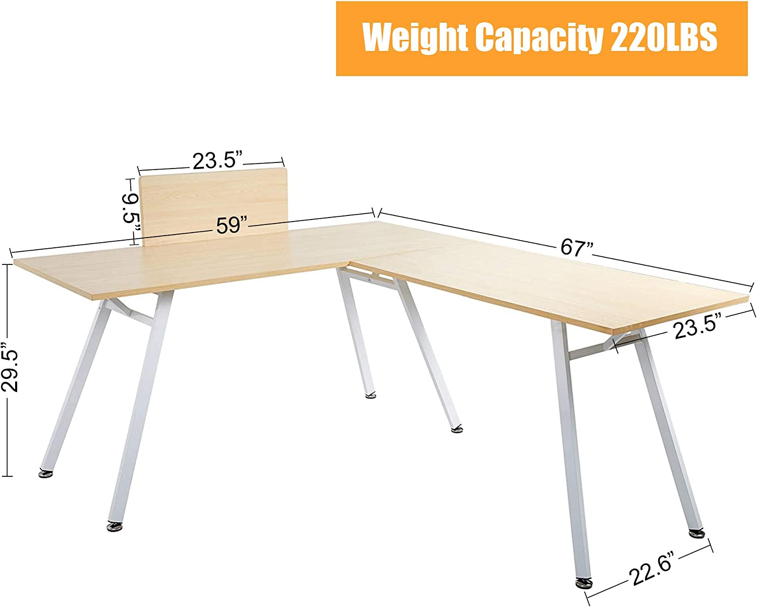 L Shaped Desk, 67"x 59" Corner Computer Desk PC Laptop Study Writing Table Workstation Gaming Table - Bosonshop