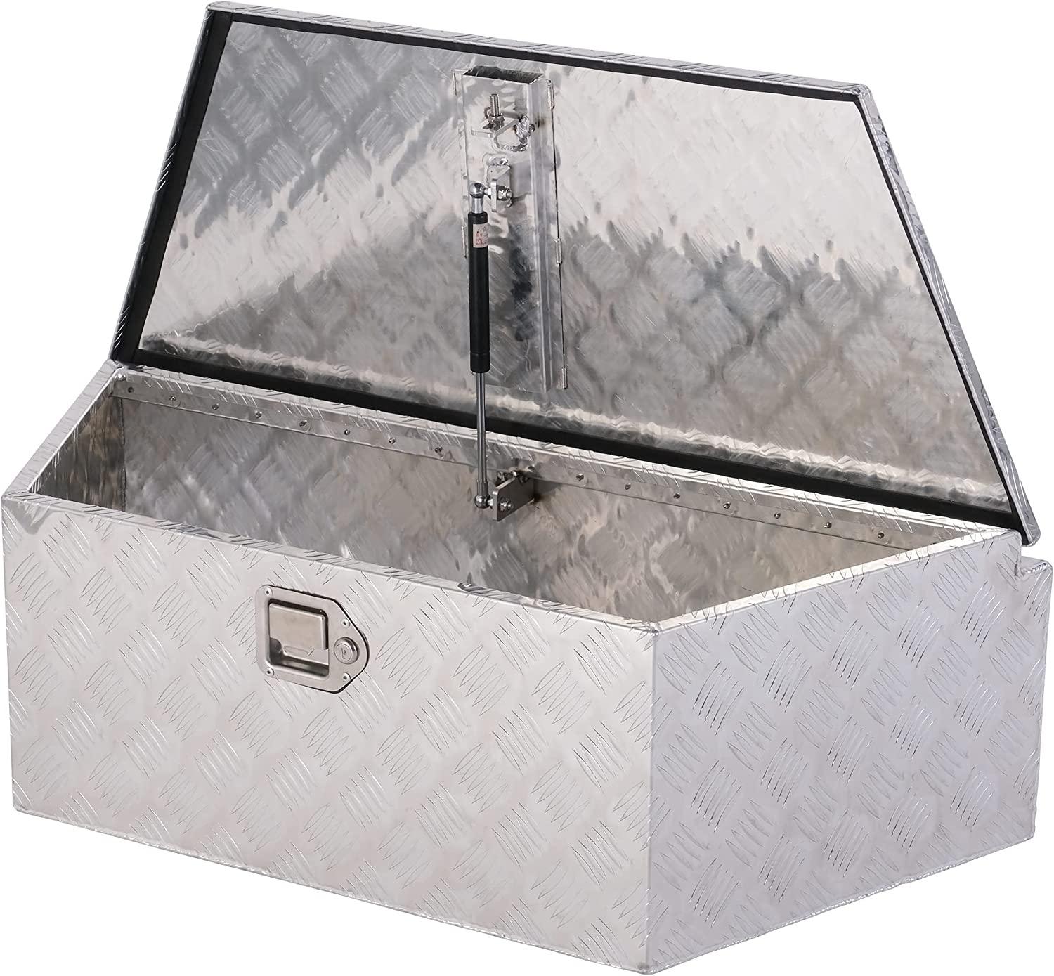 39" x 16.5" x 12" Heavy Duty 5 Bar Tread Aluminum Trailer Tongue Truck Box Tool Chest w/ Lock and Keys, Silver - Bosonshop