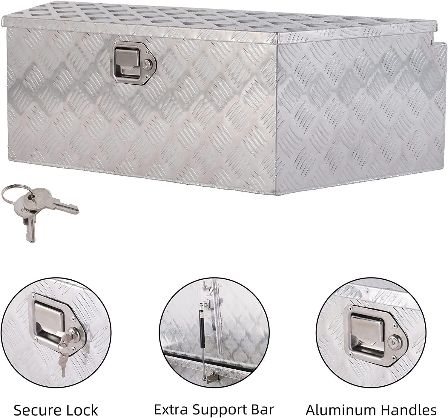 39" x 16.5" x 12" Heavy Duty 5 Bar Tread Aluminum Trailer Tongue Truck Box Tool Chest w/ Lock and Keys, Silver - Bosonshop