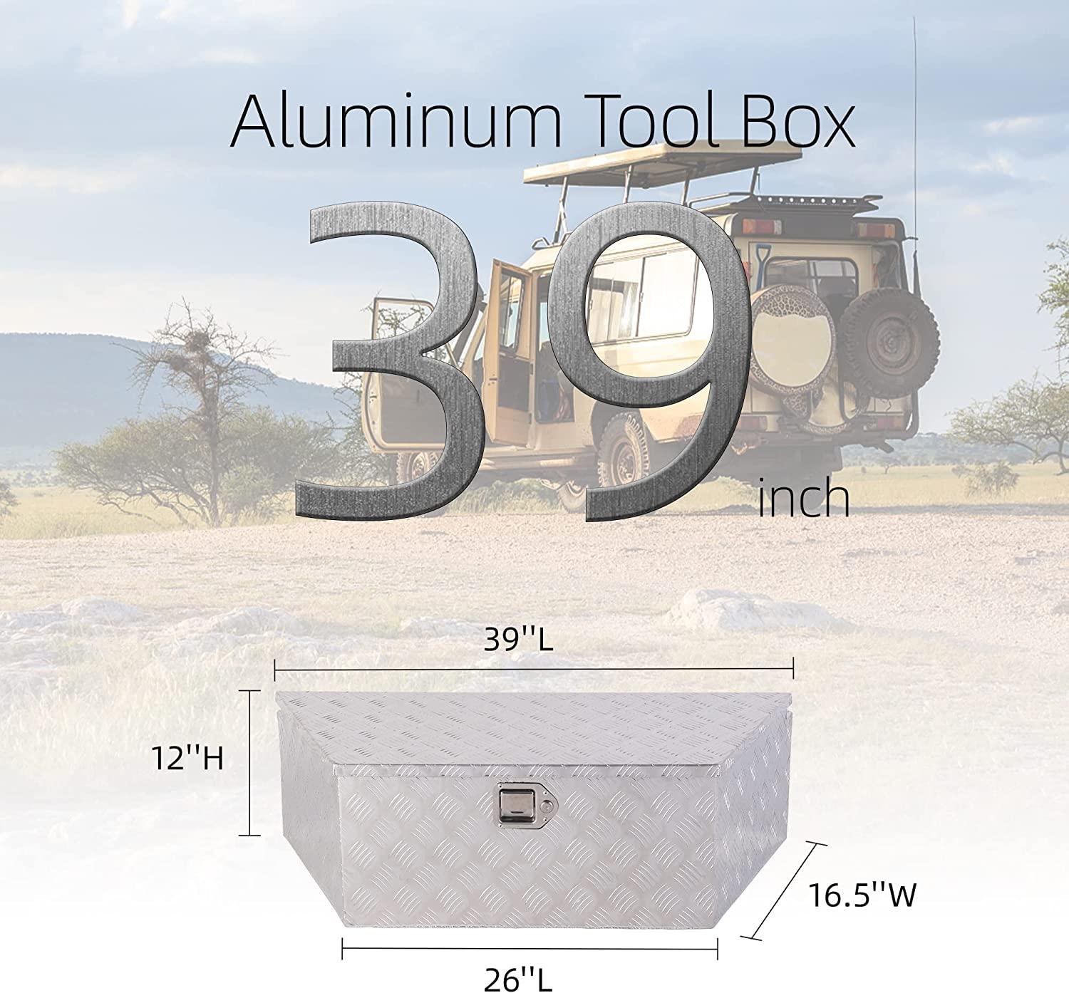 39" x 16.5" x 12" Heavy Duty 5 Bar Tread Aluminum Trailer Tongue Truck Box Tool Chest w/ Lock and Keys, Silver - Bosonshop