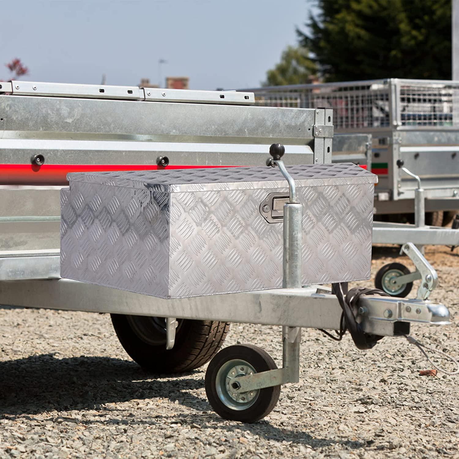 39" x 16.5" x 12" Heavy Duty 5 Bar Tread Aluminum Trailer Tongue Truck Box Tool Chest w/ Lock and Keys, Silver - Bosonshop