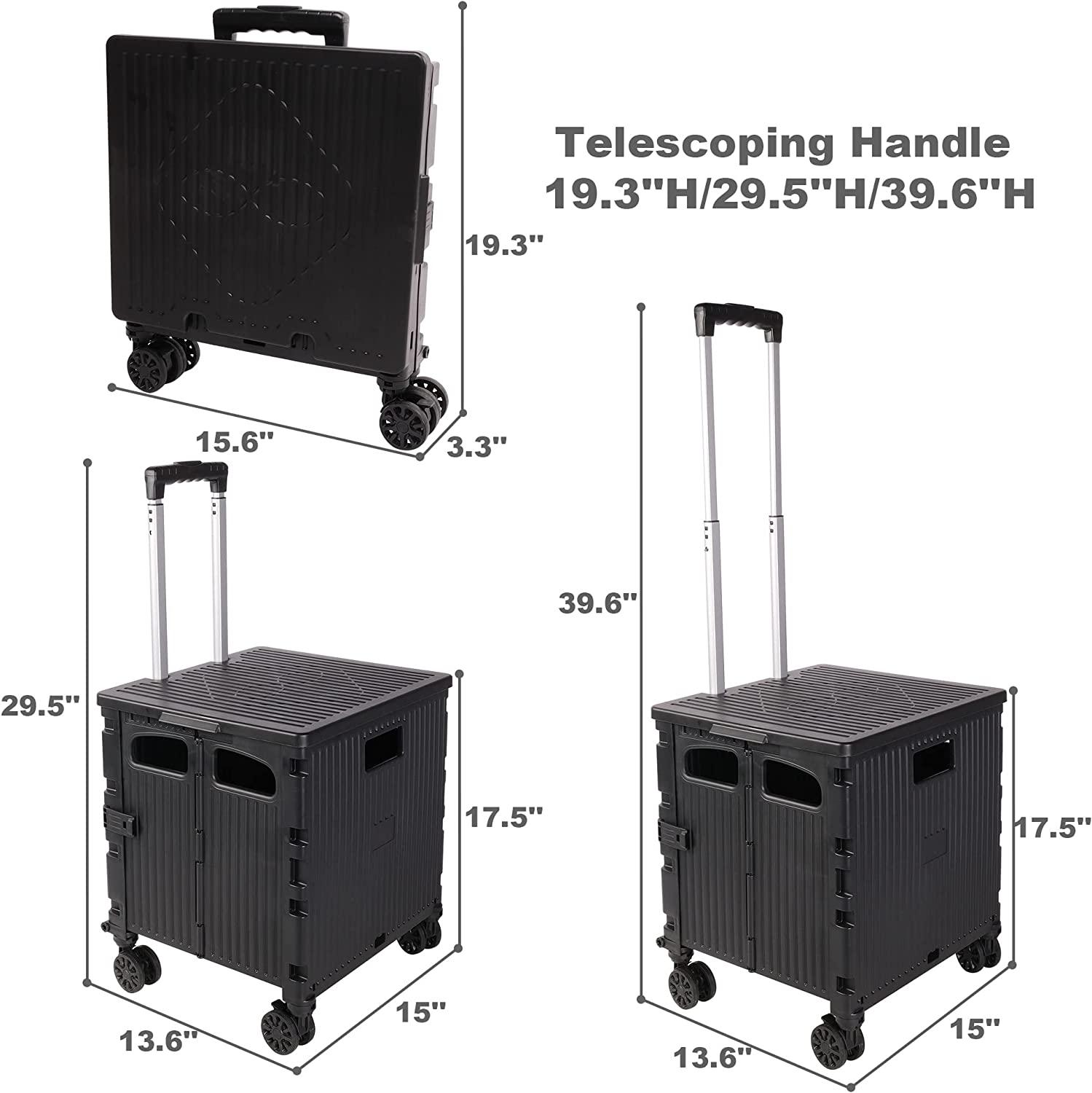 (Out of Stock) Foldable Portable Storage Rolling Utility Cart Crate with Telescoping Handle & Lid, Black - Bosonshop