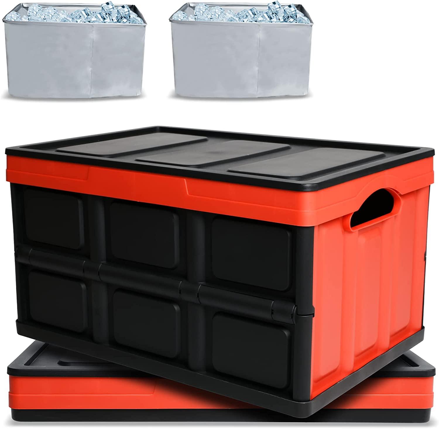 2-Pack Collapsible Plastic Storage Bins 50L Organizer Box Stackable Utility Crates with 2 Waterproof Bag & Lids - Bosonshop