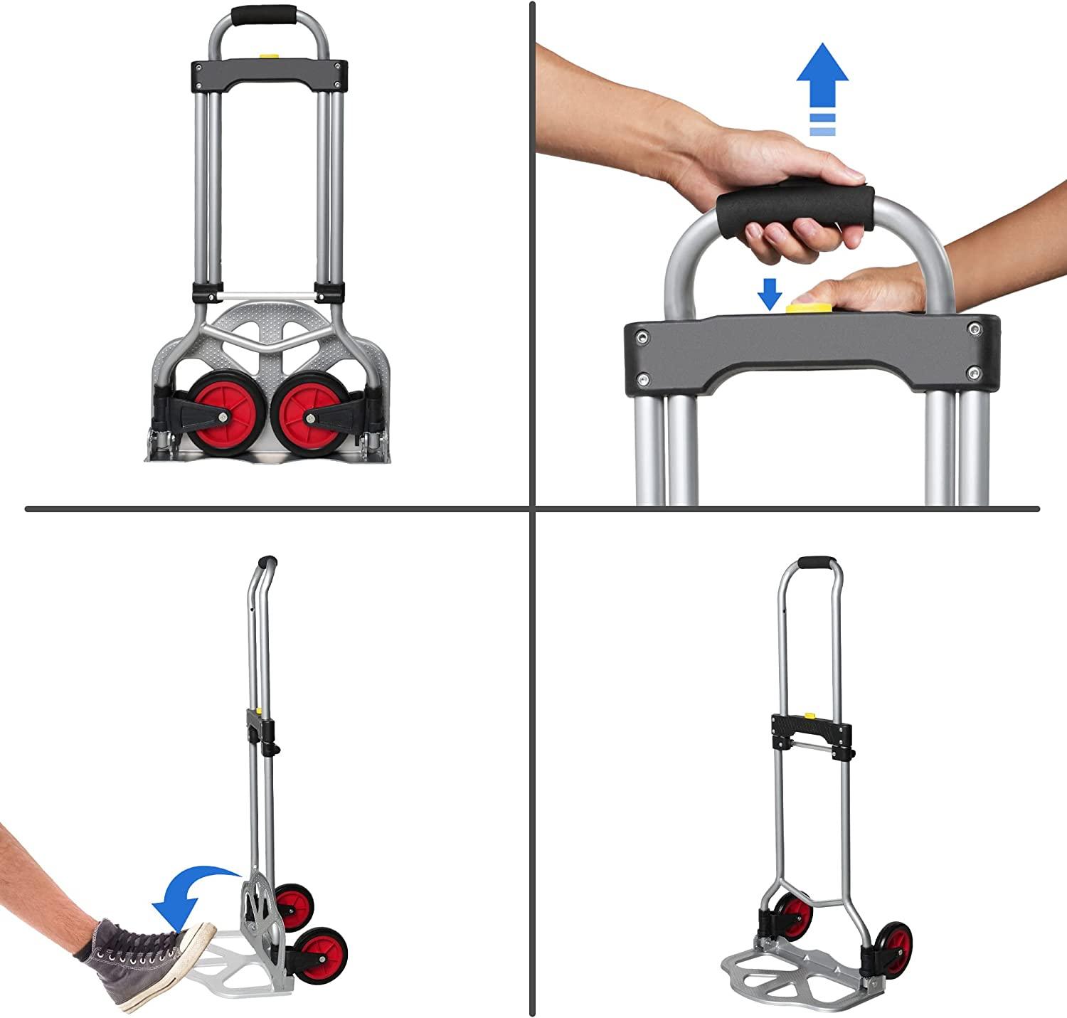 Aluminum Alloy Heavy Duty Hand Dolly Cart, Folding Hand Truck with 2 Wheel with Telescoping Handle - Bosonshop