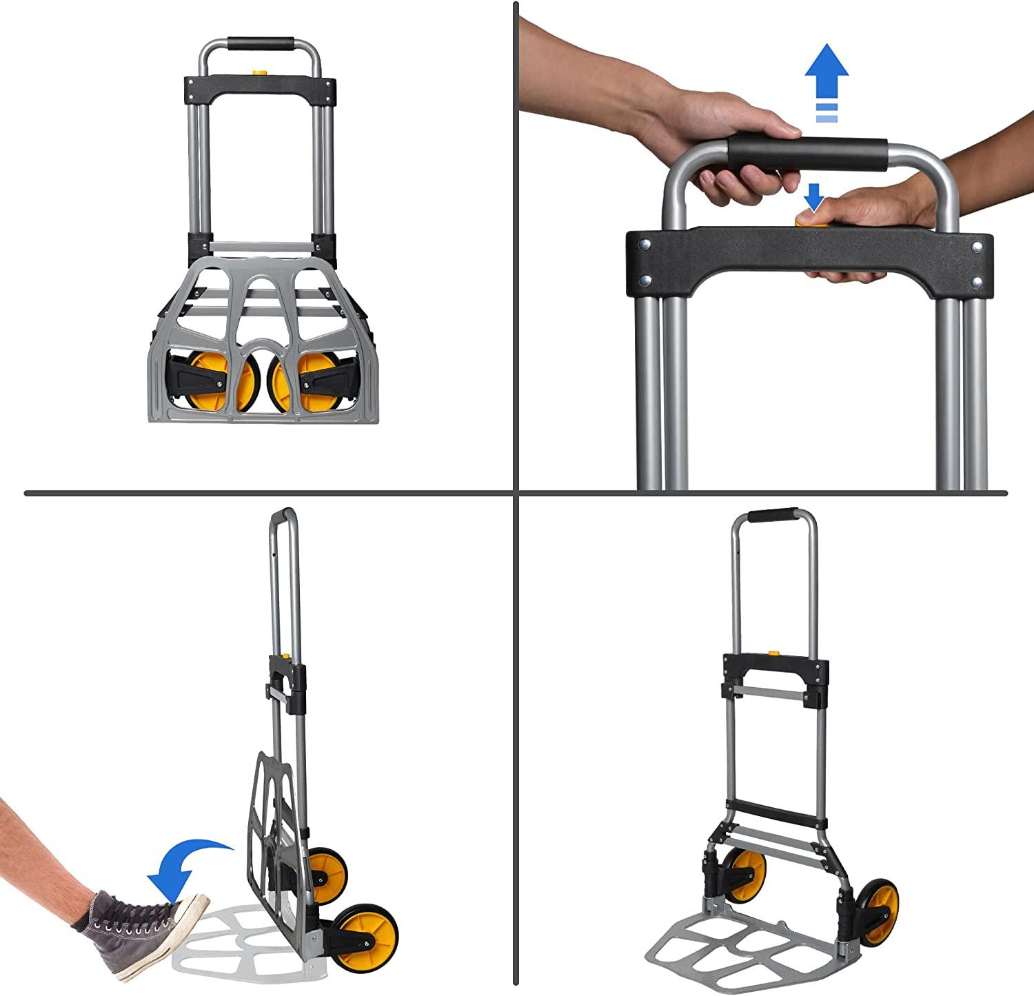 (Out of Stock) Heavy Duty Folding Hand Truck Dolly - 2 Wheel Aluminum Alloy Moving Hand Cart, 330LB Capacity - Bosonshop