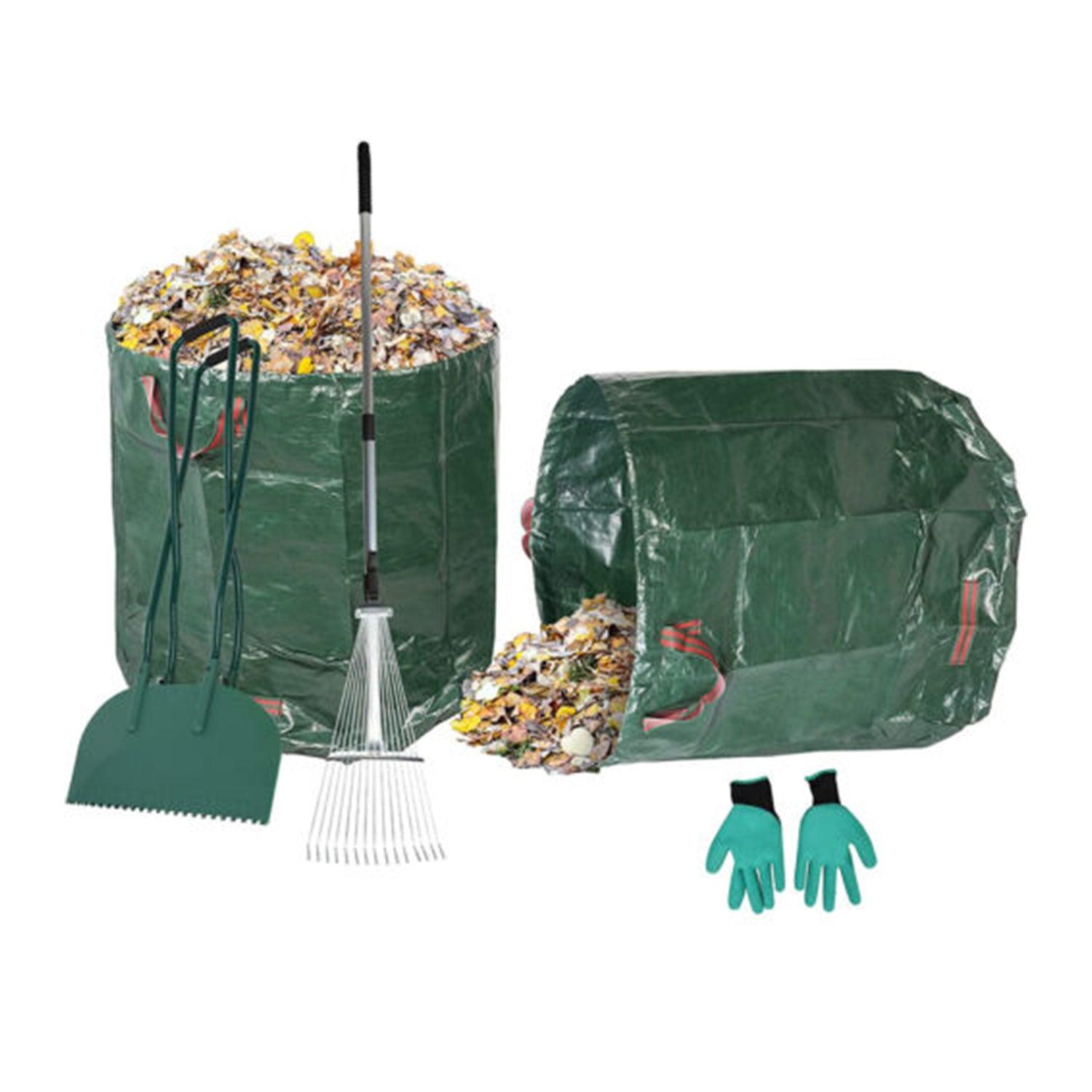 Leaf Scoop Hand Rake Set with Reuseable Garden Bag & 1 Pair Work Gloves for Collecting Leaves, Mulch and Debris - Bosonshop