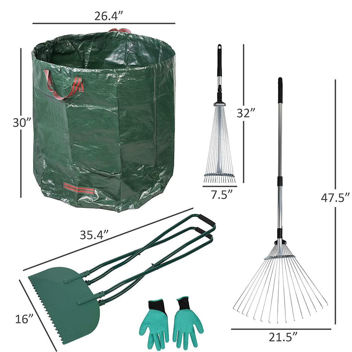 Leaf Scoop Hand Rake Set with Reuseable Garden Bag & 1 Pair Work Gloves for Collecting Leaves, Mulch and Debris - Bosonshop