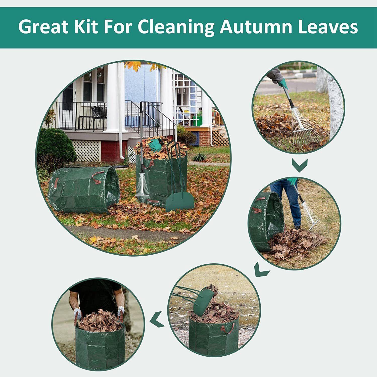 Leaf Scoop Hand Rake Set with Reuseable Garden Bag & 1 Pair Work Gloves for Collecting Leaves, Mulch and Debris - Bosonshop