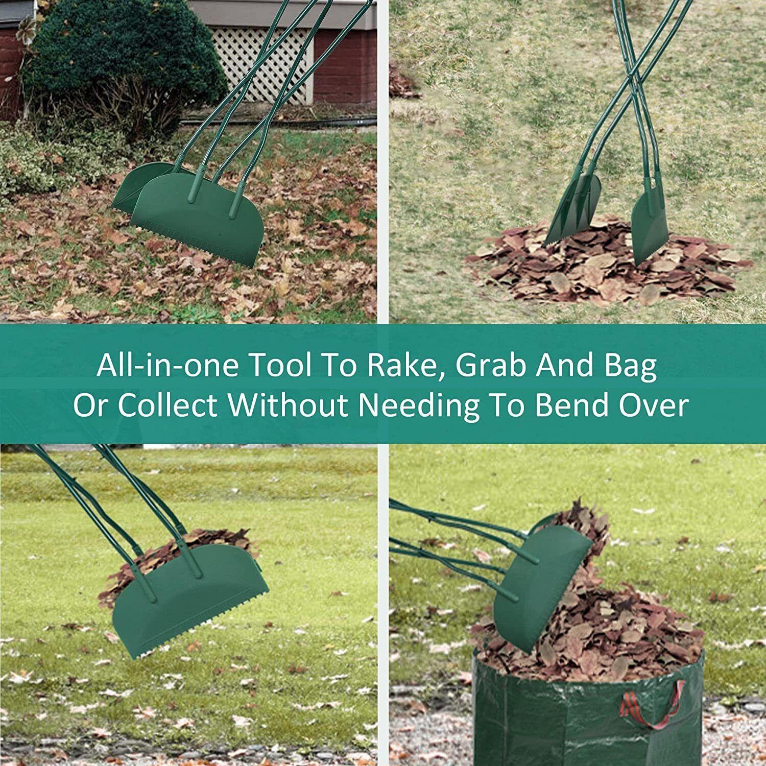 Leaf Scoop Hand Rake Set with Reuseable Garden Bag & 1 Pair Work Gloves for Collecting Leaves, Mulch and Debris - Bosonshop