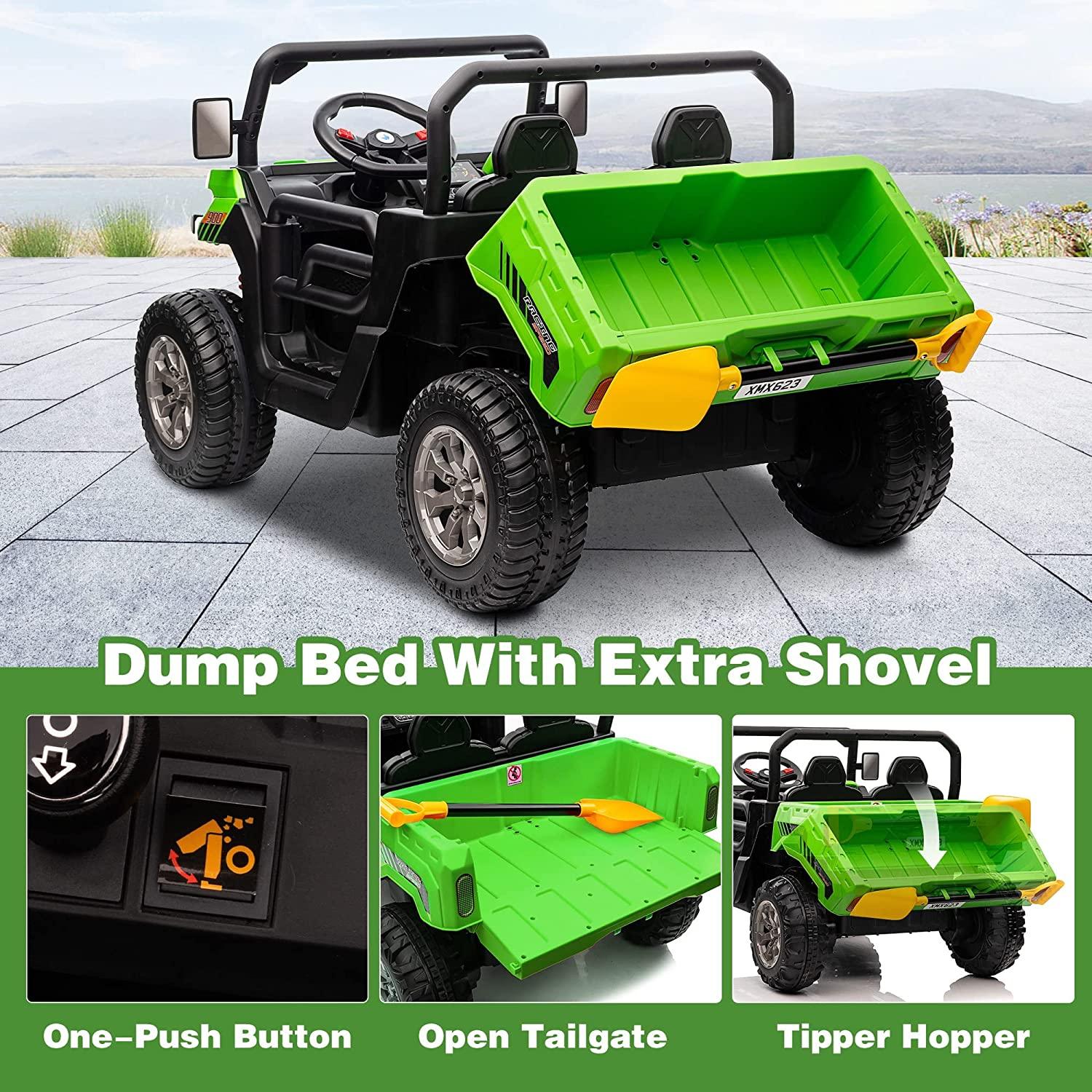 24V 2-Seater Kids Ride On Dump Truck with Dump Bed and Shovel, Kids UTV Battery Powered Cars w/ Remote Control - Bosonshop