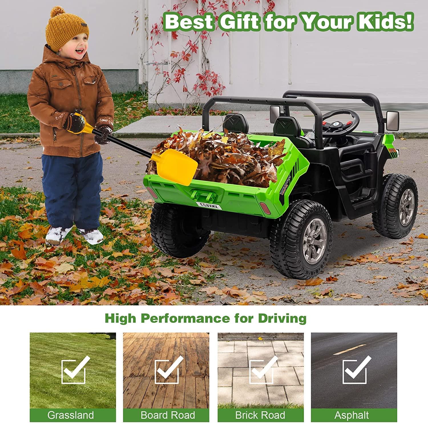 24V 2-Seater Kids Ride On Dump Truck with Dump Bed and Shovel, Kids UTV Battery Powered Cars w/ Remote Control - Bosonshop