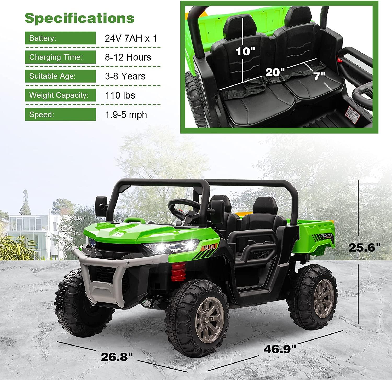 24V 2-Seater Kids Ride On Dump Truck with Dump Bed and Shovel, Kids UTV Battery Powered Cars w/ Remote Control - Bosonshop