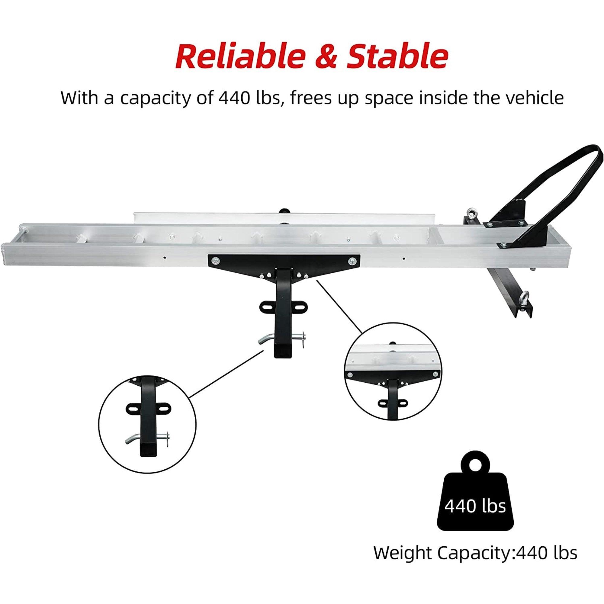 440 lb Capacity Aluminum Motorcycle Carrier with 3.8' Ramp, 2" Receiver Dirt Bike Scooter Hitch-Mounted Rack - Bosonshop