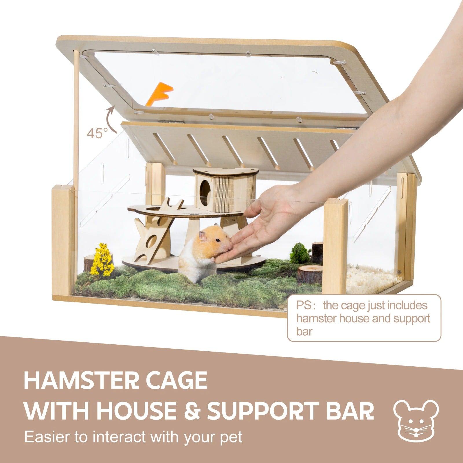 (Out of Stock) Wooden Hamster Cage Small Animal Acrylic Hamster Cage with House Pet Bed - Bosonshop