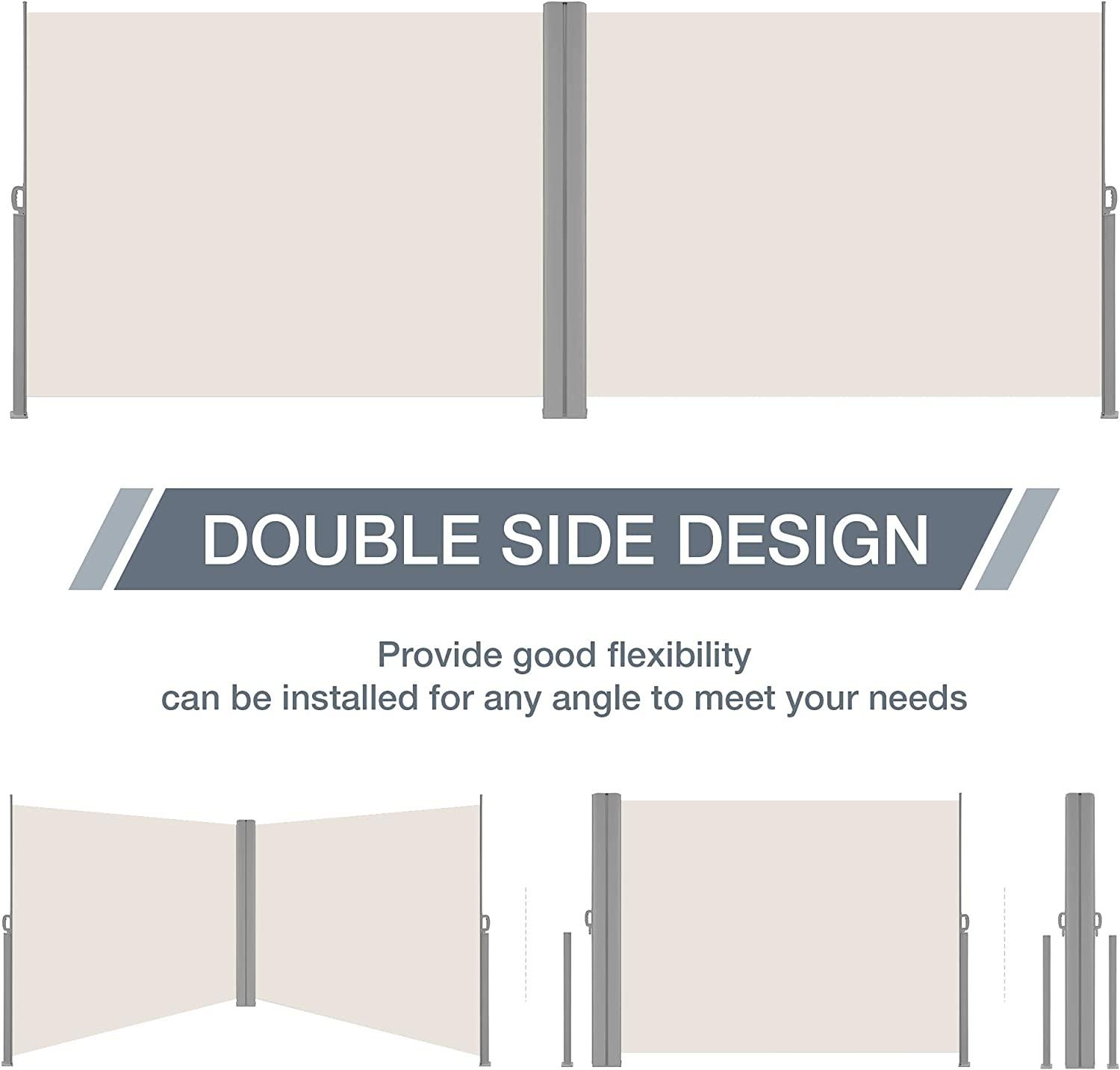 Retractable Double Side Awning Screen Divider for Patio 78.7"x236", Beige - Bosonshop