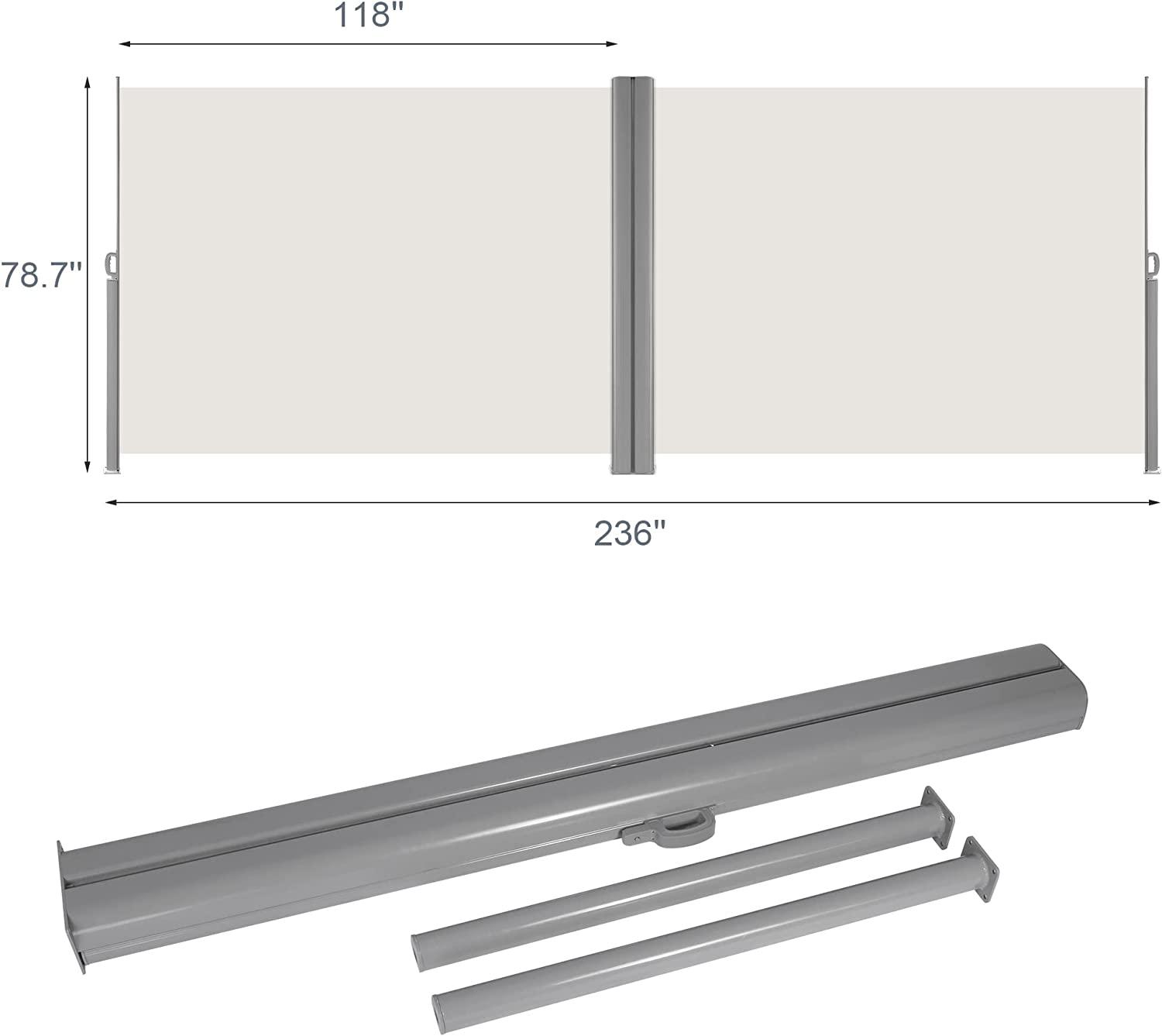 Retractable Double Side Awning Screen Divider for Patio 78.7"x236", Beige - Bosonshop