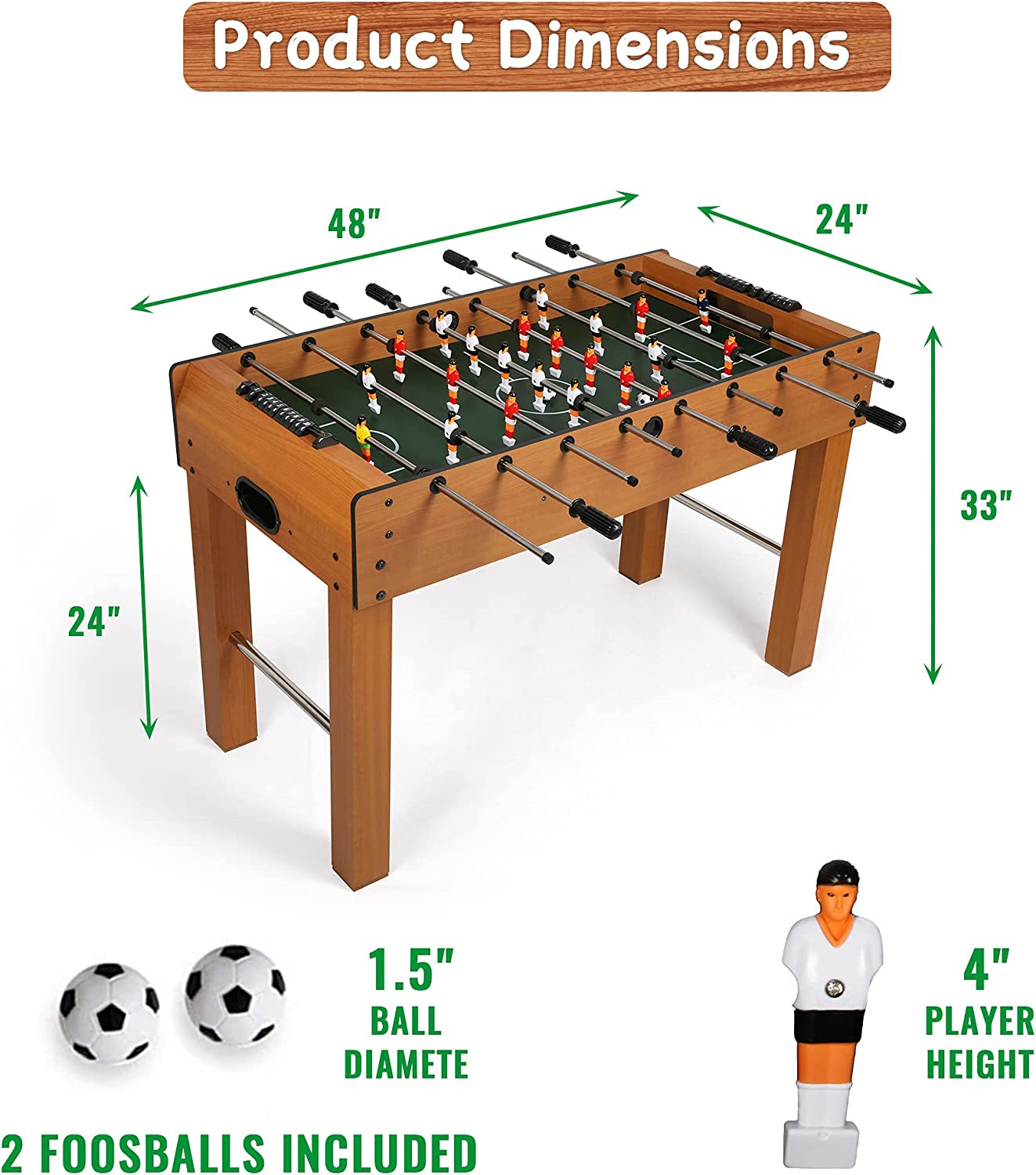 48" Foosball Game Table, Arcade Table Soccer w/ 2 Balls - Bosonshop