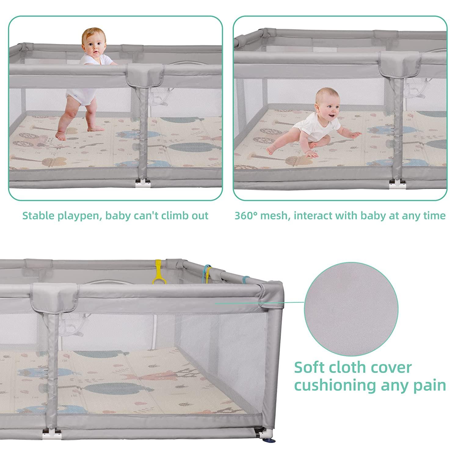 (Out of Stock) Portable Large Baby Playpen Fence Play Yards (71"x59") with Anti-Slip Bas, Mat Breathable & Mesh - Bosonshop