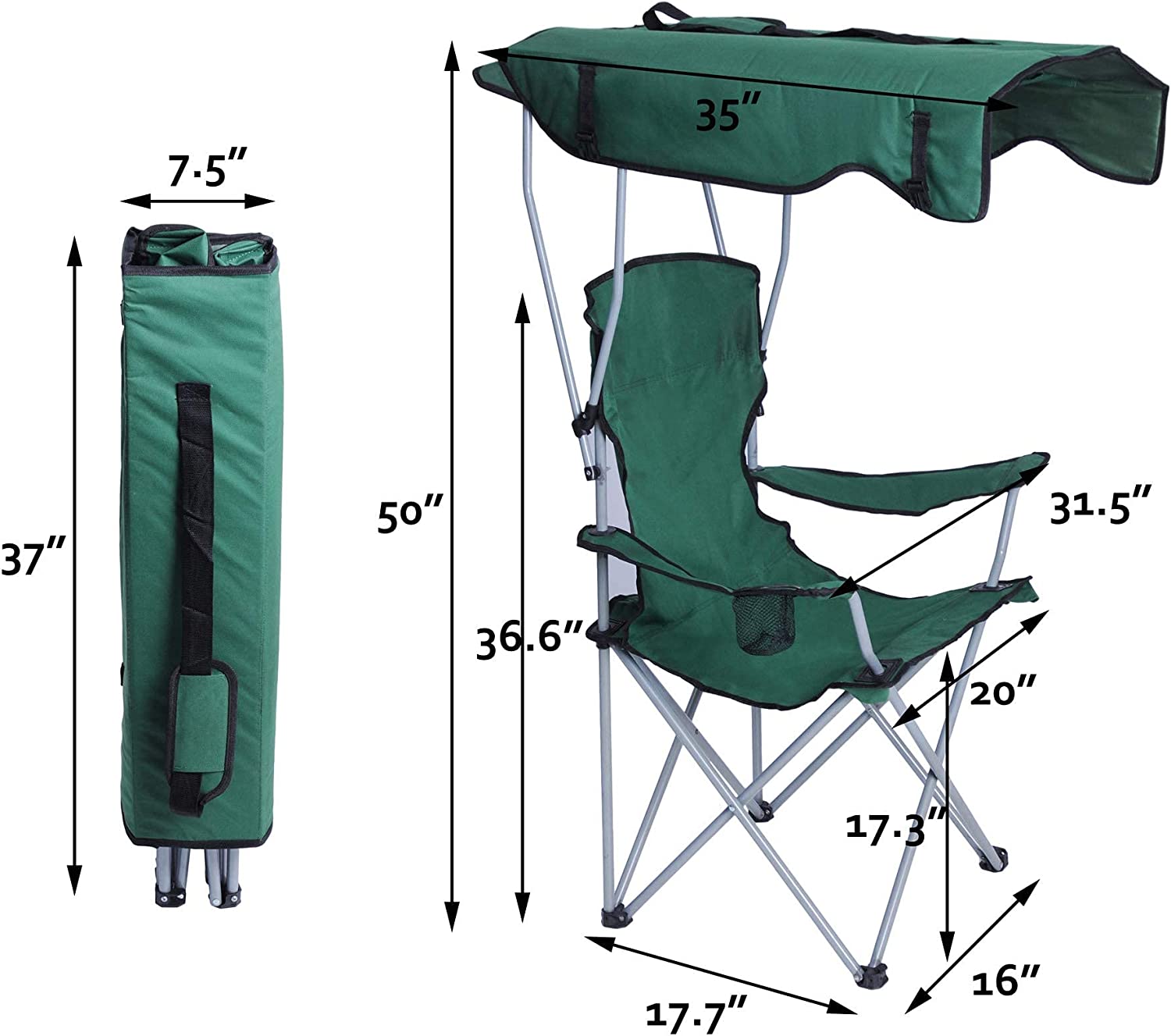 Portable Camping Chairs with Shade Canopy Original Green - Bosonshop