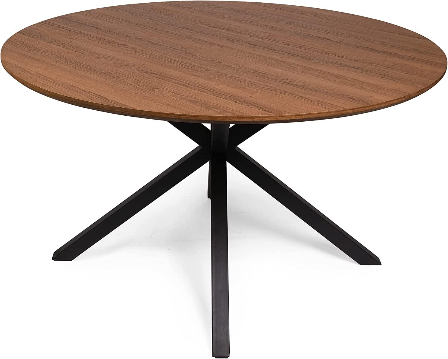 53" Mid-Century Modern Round Dining Room Table for 4-6 Person W/Solid Metal Legs, Walnut - Bosonshop