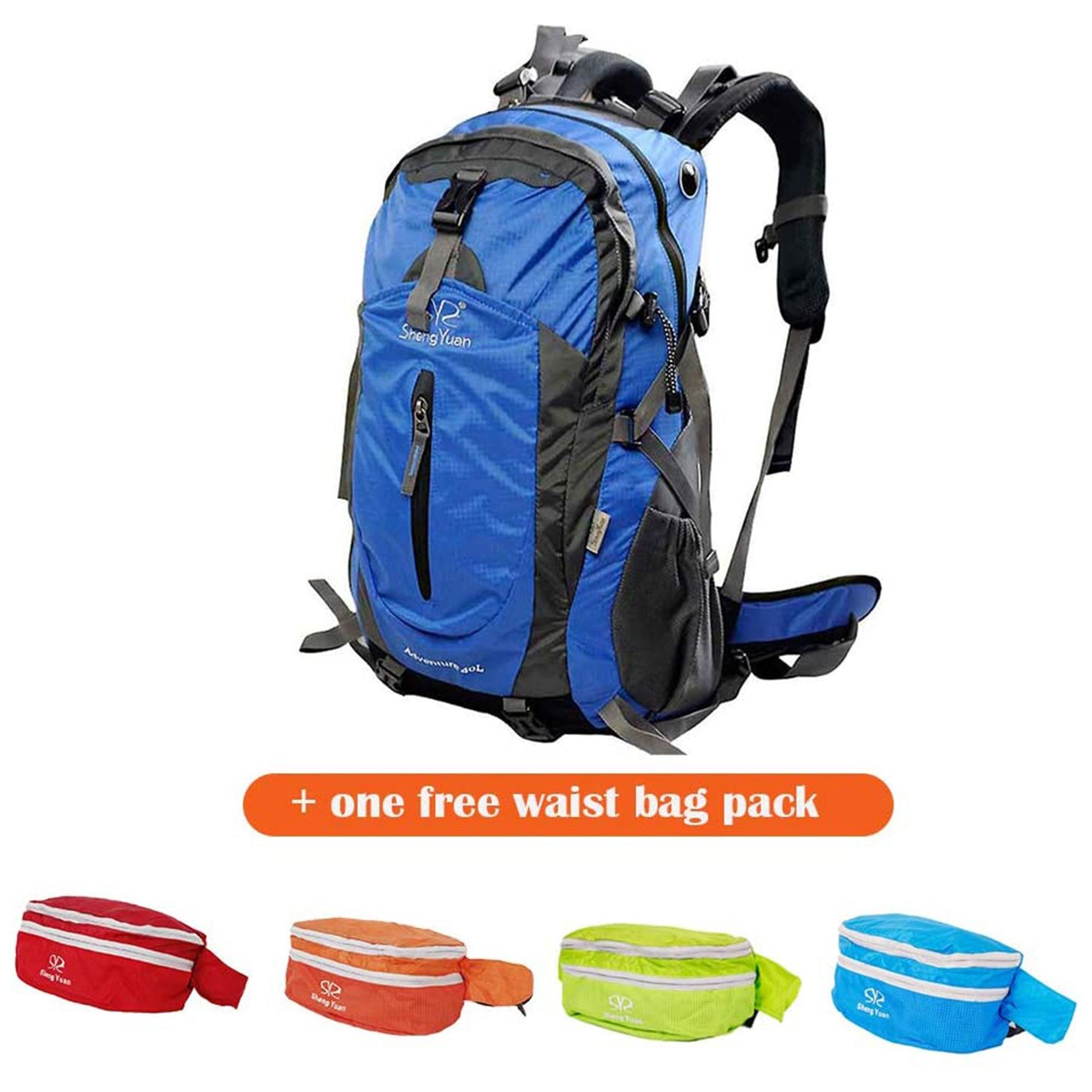 Foldable Hiking Backpack Lightweight Travel Outdoor Camping Daypack with a Waist Bag Pack, Blue - Bosonshop