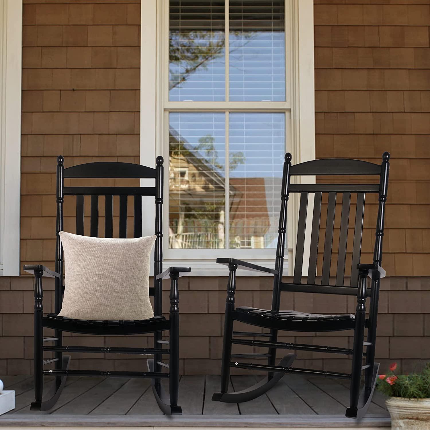 Set of 2 Outdoor Rocking Chairs, Outdoor Indoor Oversized Patio Rocker Chair High Back Rocker, Black - Bosonshop