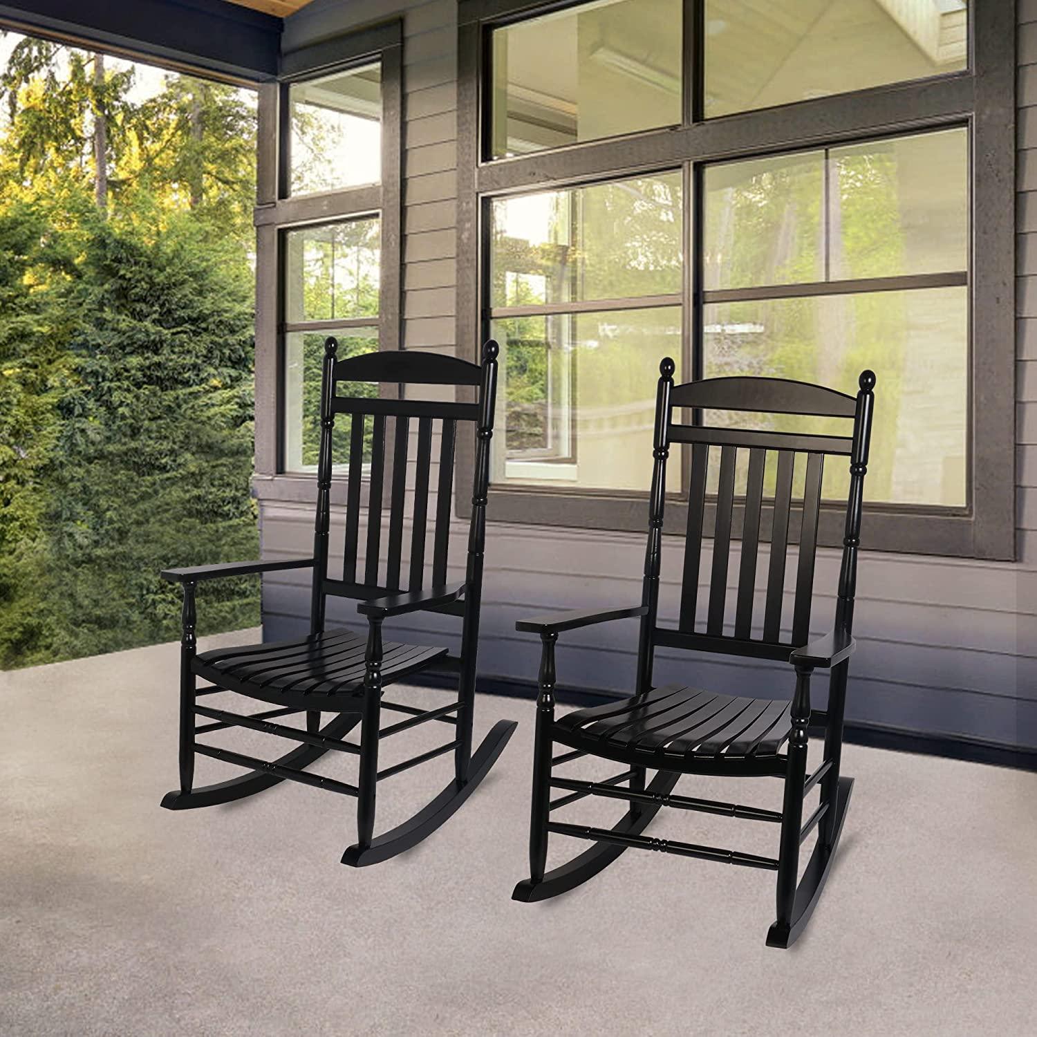 Set of 2 Outdoor Rocking Chairs, Outdoor Indoor Oversized Patio Rocker Chair High Back Rocker, Black - Bosonshop