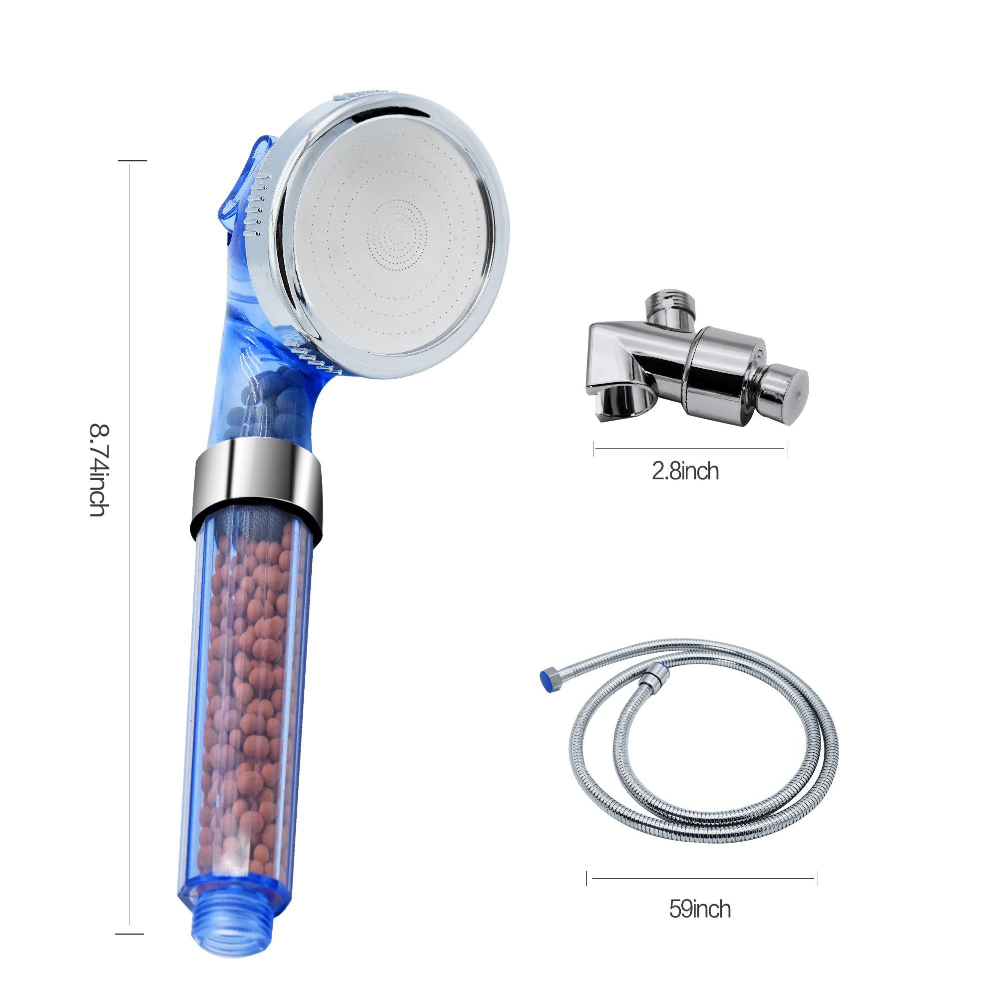 Filtered Anion Shower Head High Pressure & Save Water Multi Function Handheld Shower Head With 3 Spray Settings For Bathroom, Blue - Bosonshop