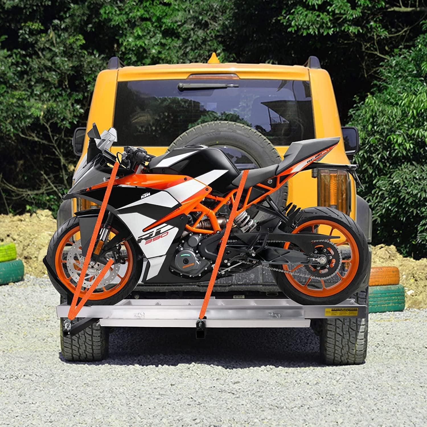 440 lb Capacity Aluminum Motorcycle Carrier with 3.8' Ramp, 2" Receiver Dirt Bike Scooter Hitch-Mounted Rack - Bosonshop