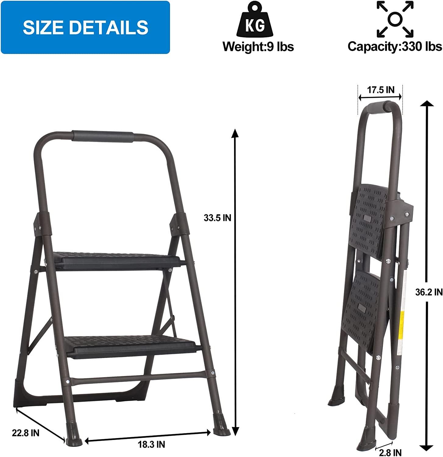 Step Ladder Folding Step Stool 2 Step Ladder with Wide Anti-Slip Pedal - Bosonshop