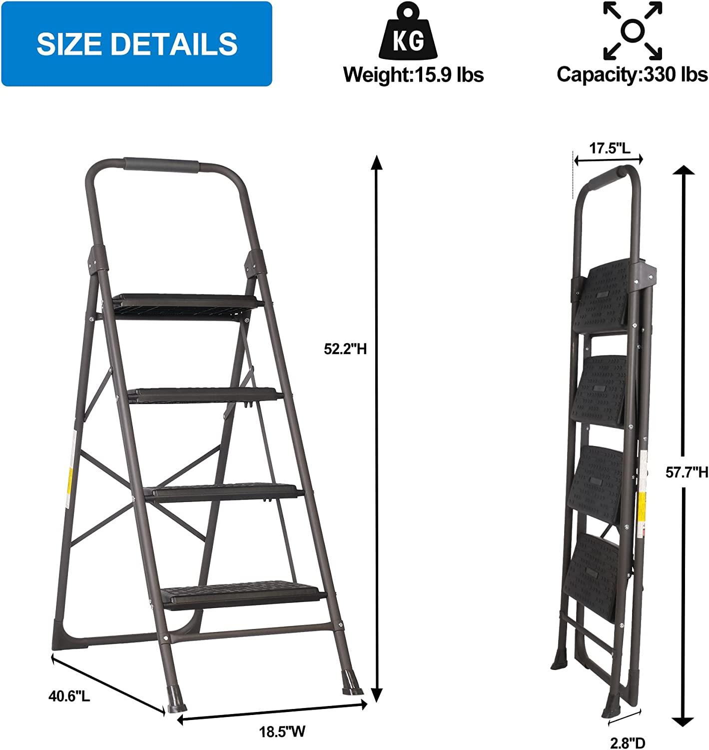 4-Step Folding Step Ladder with Wide Anti-Slip Pedal for Safety and Convenience - Bosonshop