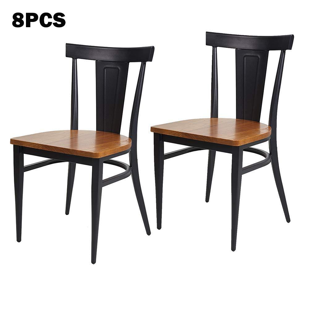 Heavy Duty Dining Chairs Set of 8 with Wood Seat and Metal Frame Restaurant Chairs for Commercial and Residential Use - Bosonshop