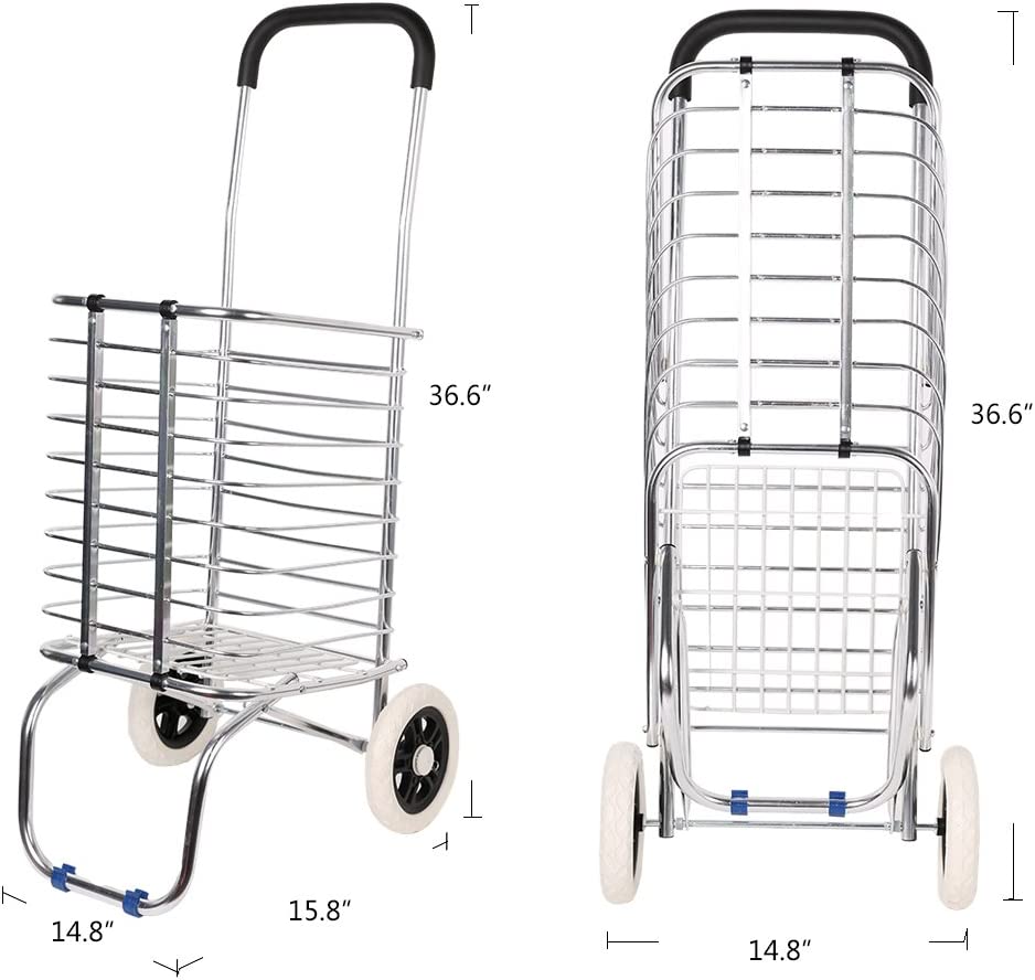 (Out of Stock) Folding Aluminum Shopping Cart for Laundry with 2 Wheels - Bosonshop