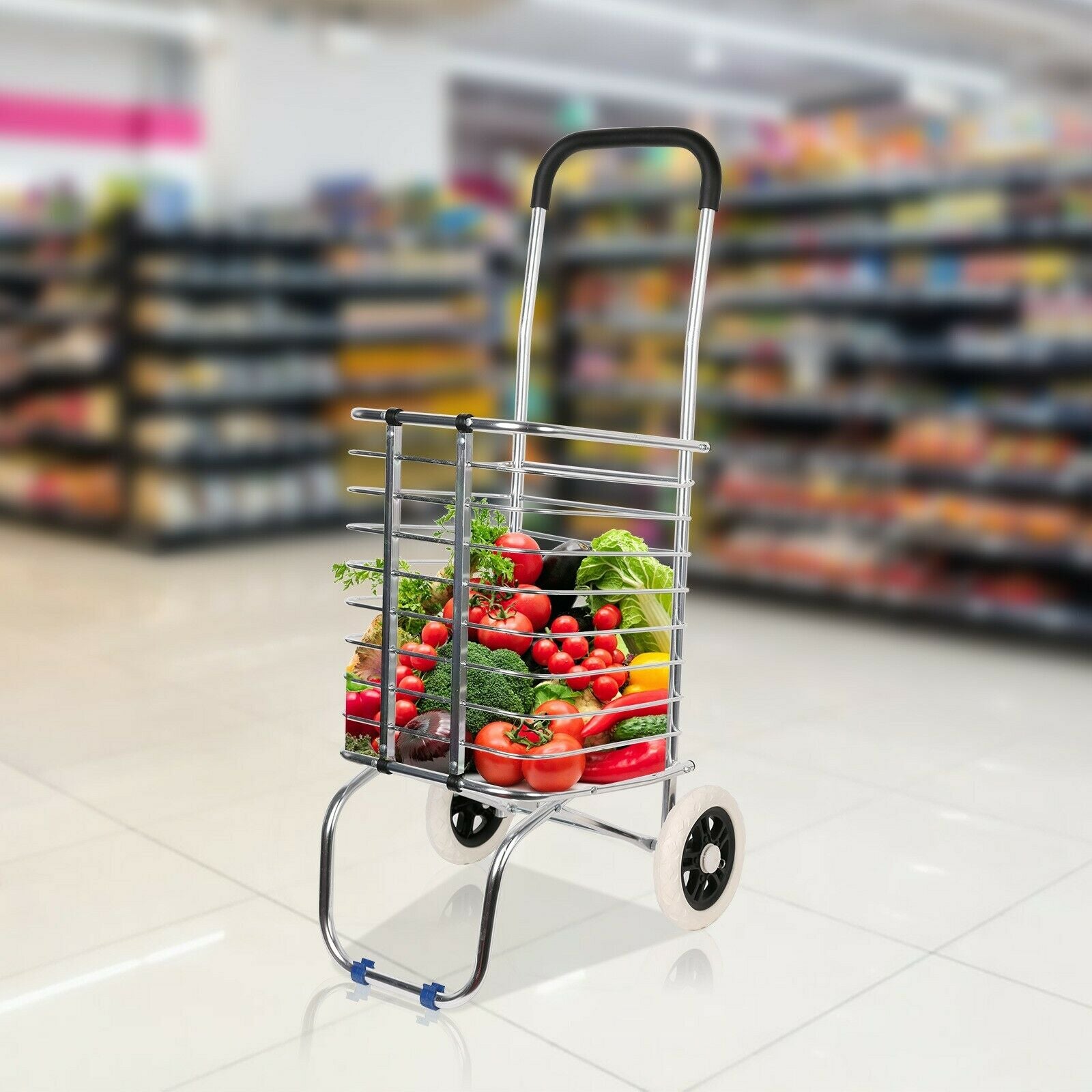 (Out of Stock) Folding Aluminum Shopping Cart for Laundry with 2 Wheels - Bosonshop