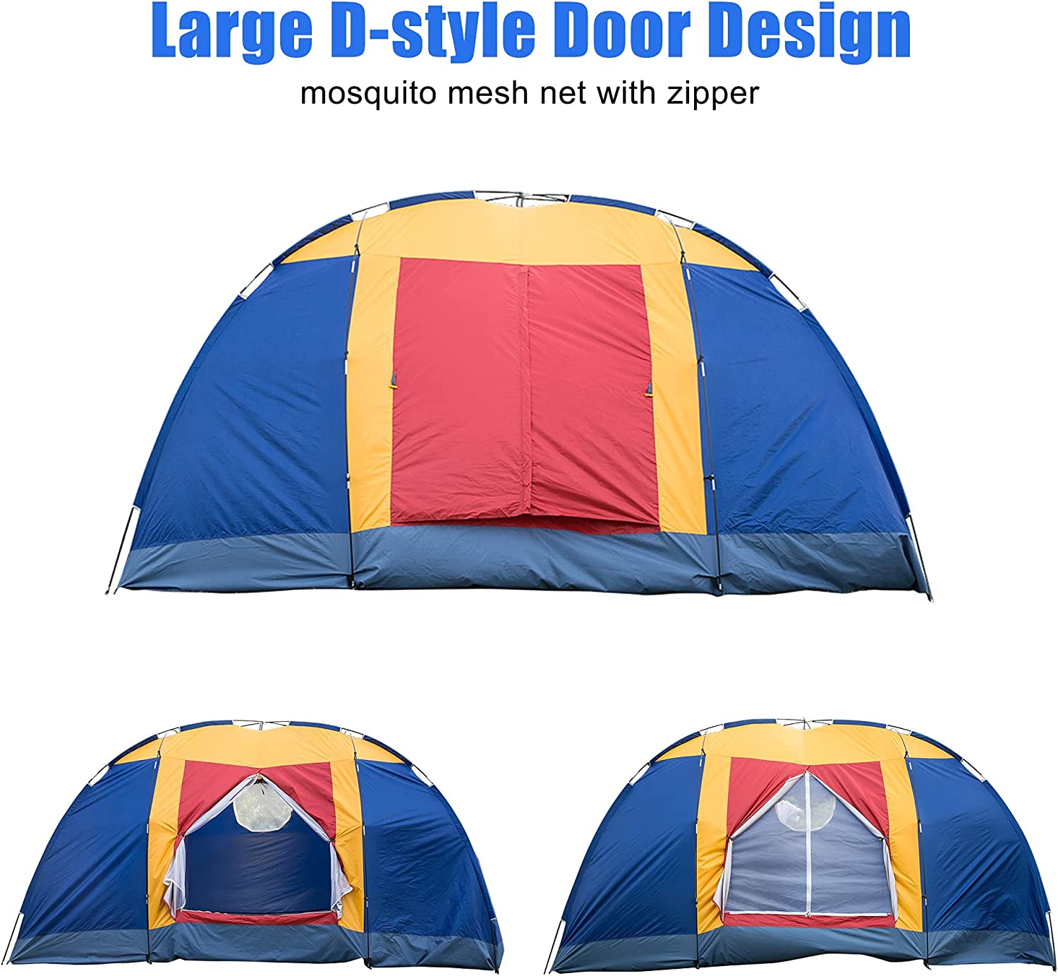 Outdoor Waterproof 8-Person Foldable Camping Tent w/ Carry Bag, Blue - Bosonshop