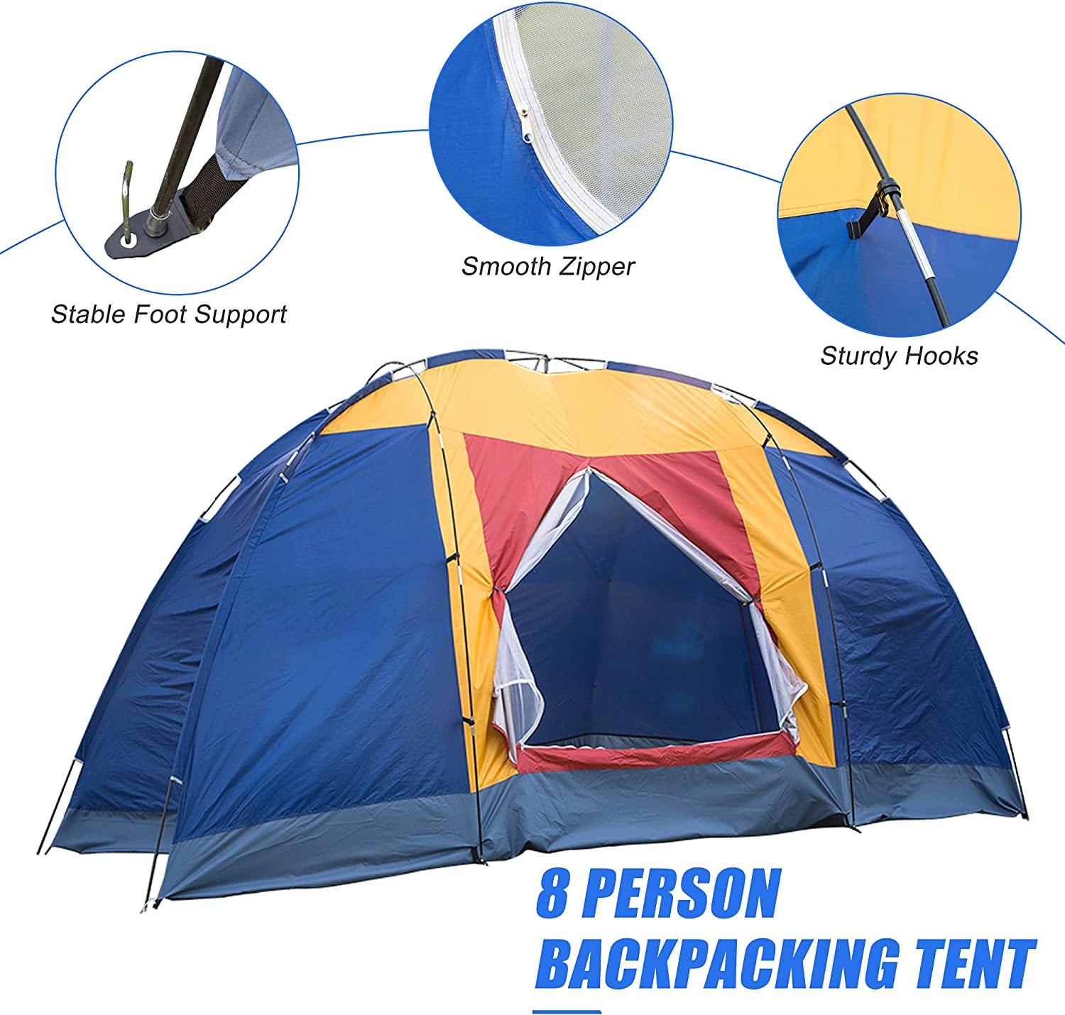 Outdoor Waterproof 8-Person Foldable Camping Tent w/ Carry Bag, Blue - Bosonshop