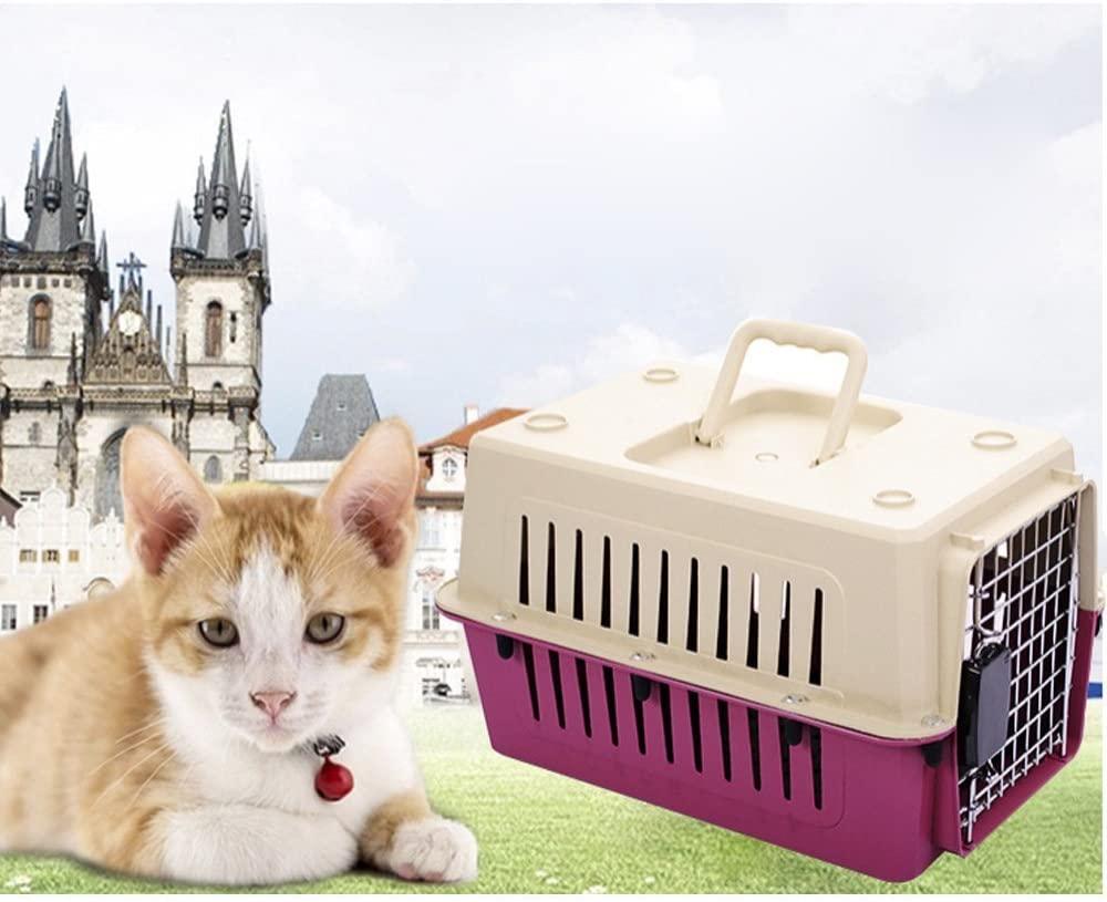 Plastic Cat & Dog Carrier Cage with Chrome Door Portable Pet Box Airline Approved, Medium, Red - Bosonshop