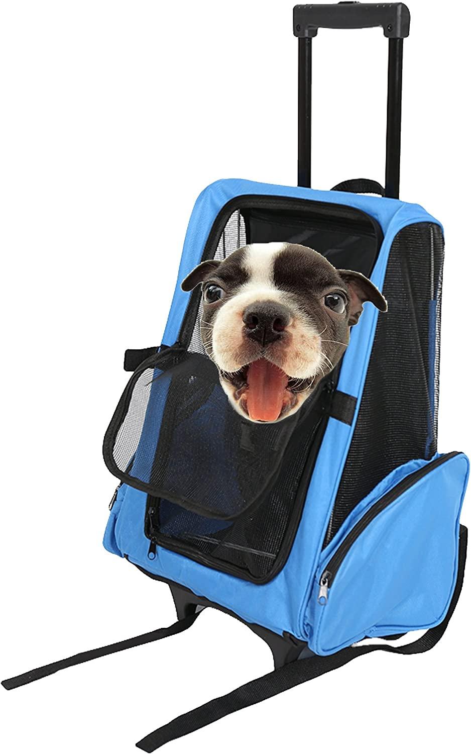 (Out of Stock) Pet Travel Carrier Backpack with Wheels, Soft Oxford Rolling Luggage Bag for Cat Dog Small Animal - Bosonshop