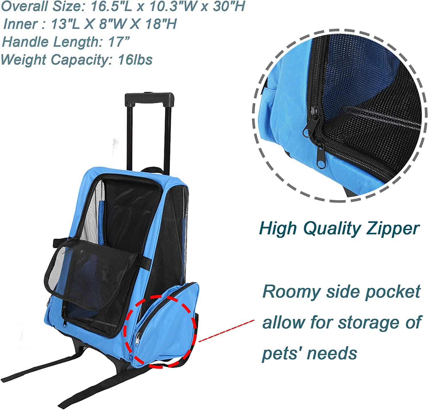 (Out of Stock) Pet Travel Carrier Backpack with Wheels, Soft Oxford Rolling Luggage Bag for Cat Dog Small Animal - Bosonshop