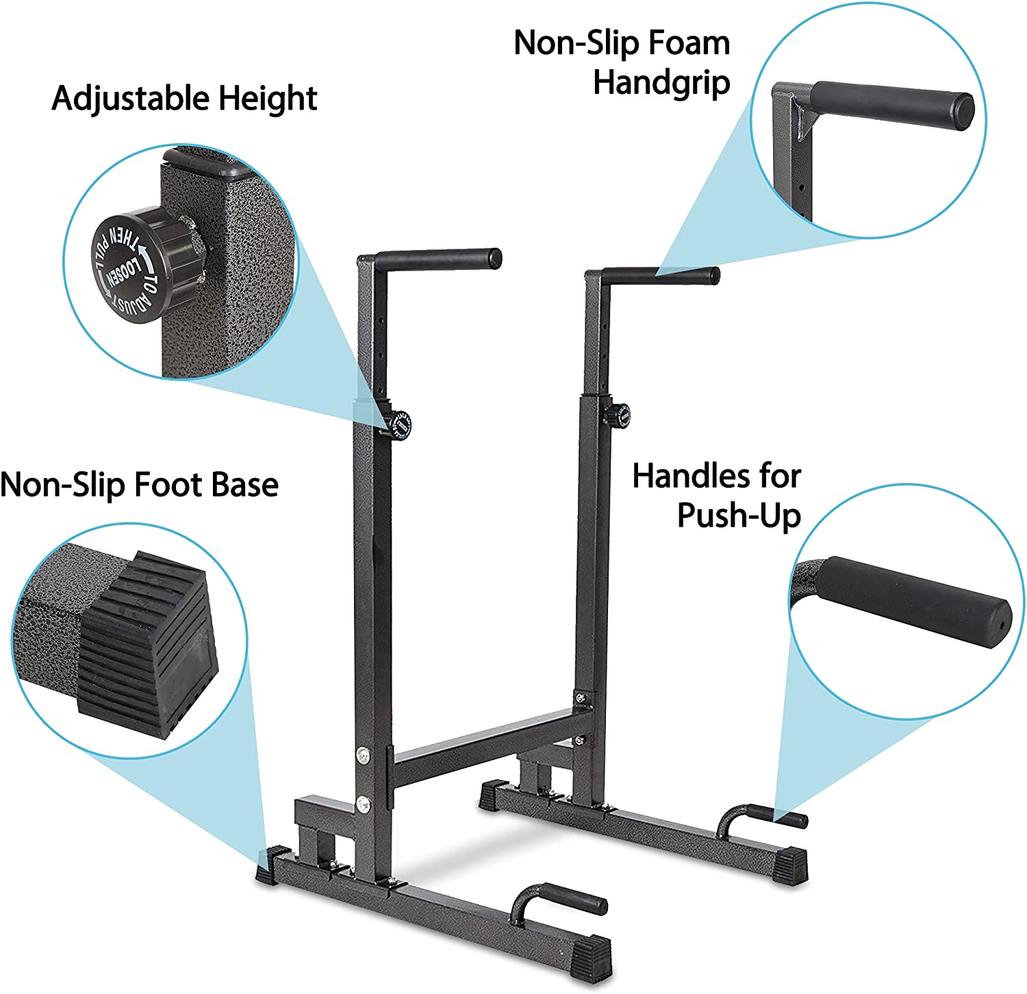 Heavy Duty Steel Dip Stand Station Adjustable Height Strength Training Pull Push Up Bar For Home Gym - Bosonshop