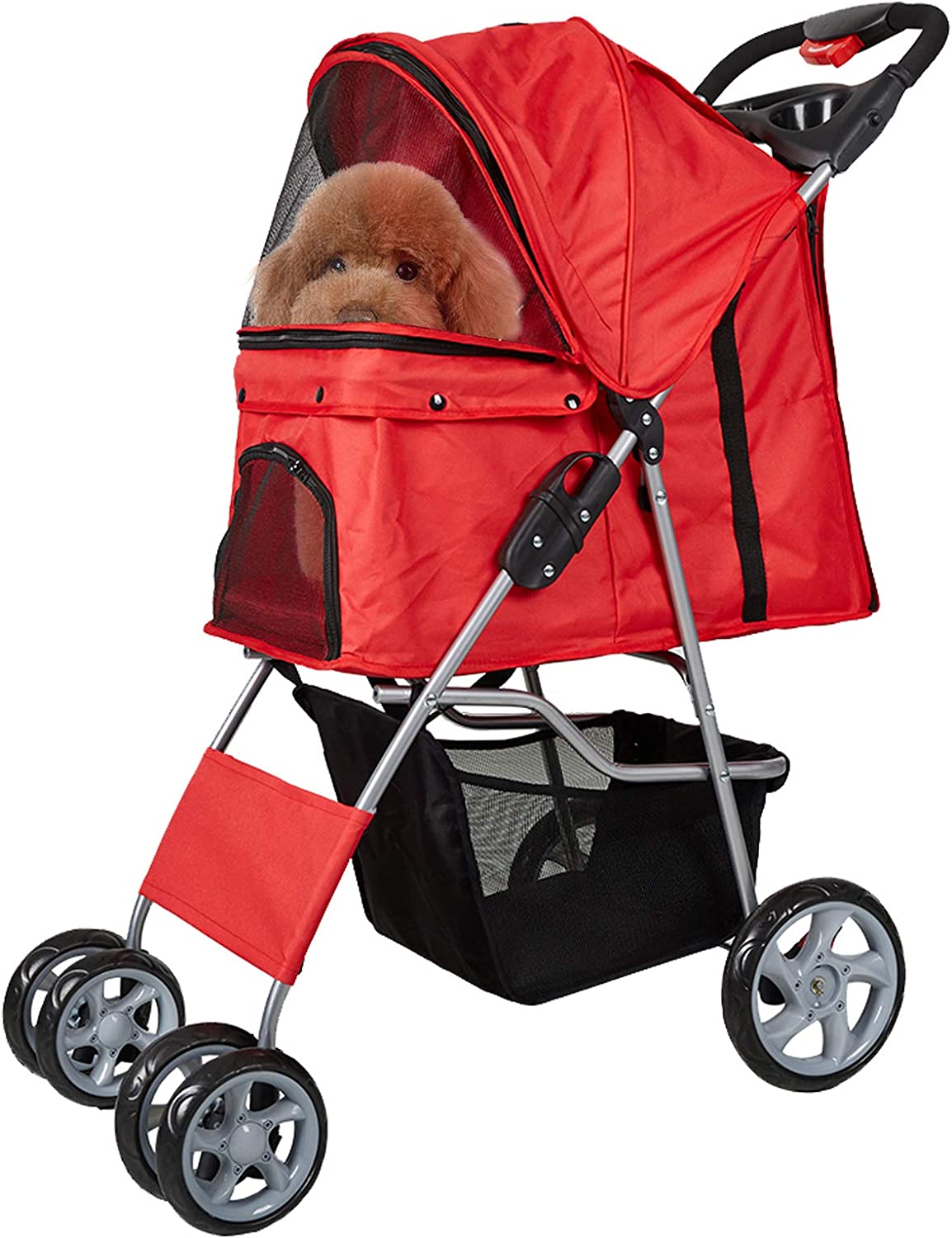 Folding Pet Stroller Elite Jogger Kitten Puppy Easy Walk Dog Cat Small Animals Travel Carrier, Red - Bosonshop