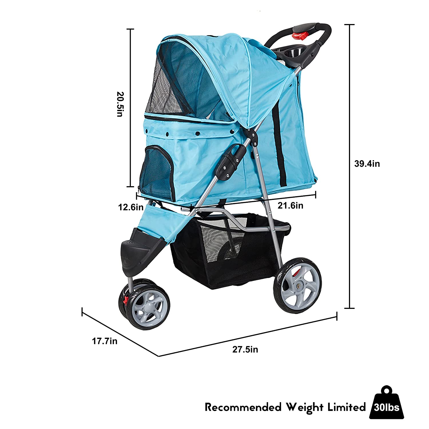 (Out of Stock) Pet Stroller for Dog Cat Small Animal Folding Walk Jogger Travel Carrier Cart with Three Wheels, Blue - Bosonshop