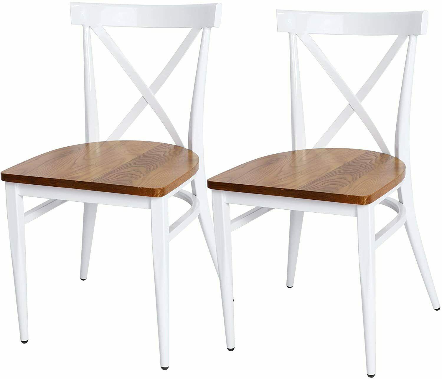 Set of 2 Dining Room Chairs Metal Frame Wood Seat Cross Back Side Seat Kitchen - Bosonshop