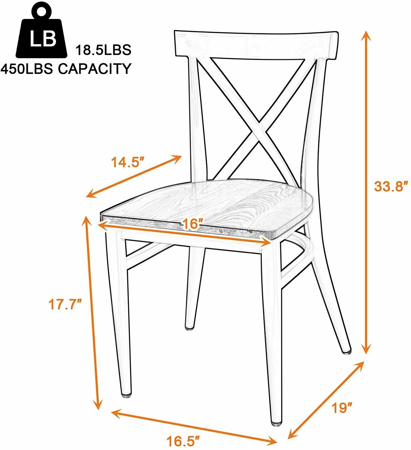 Set of 2 Dining Room Chairs Metal Frame Wood Seat Cross Back Side Seat Kitchen - Bosonshop