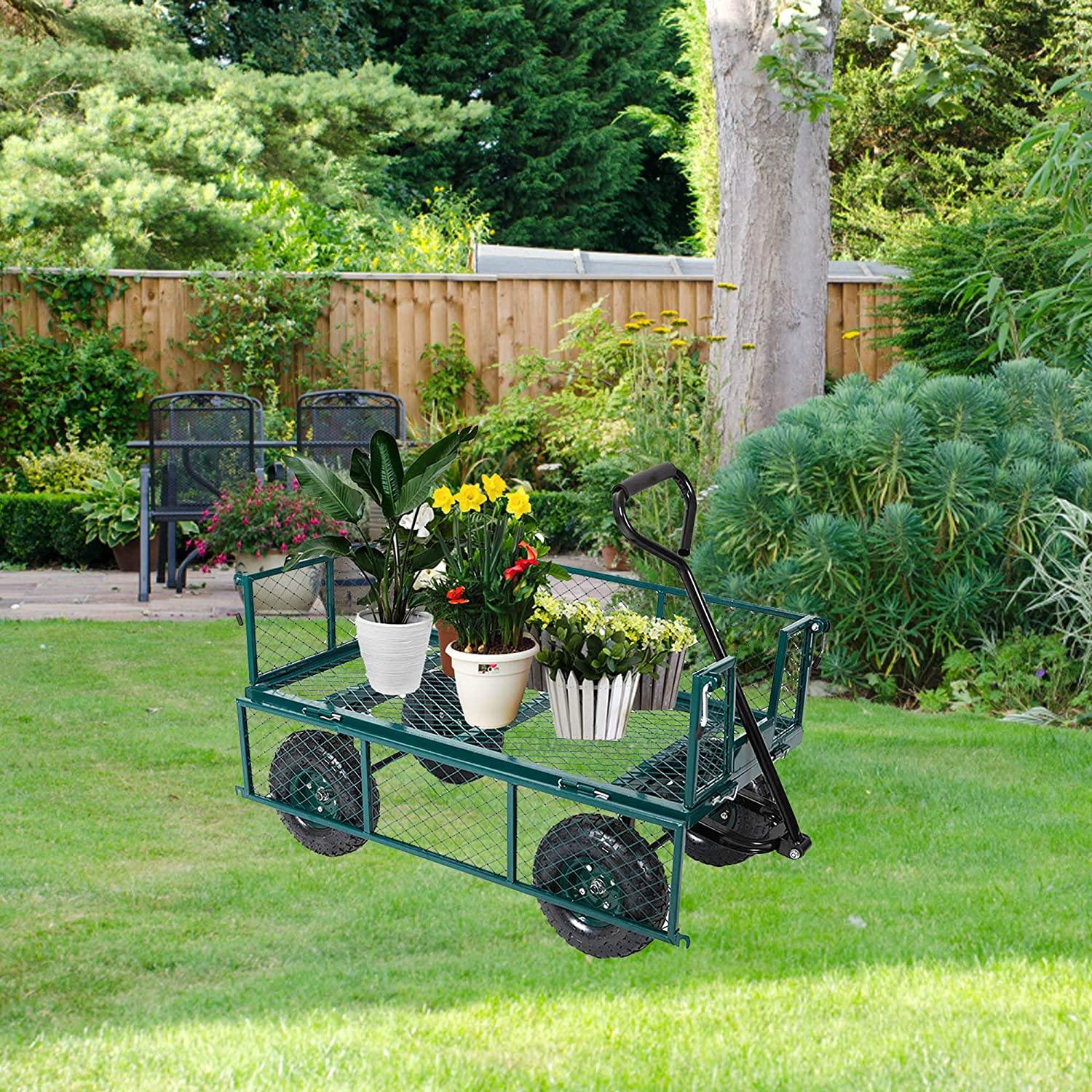 Utility Garden Cart Heavy Duty Wagon w/ Pneumatic Tires Removable Sides - Bosonshop