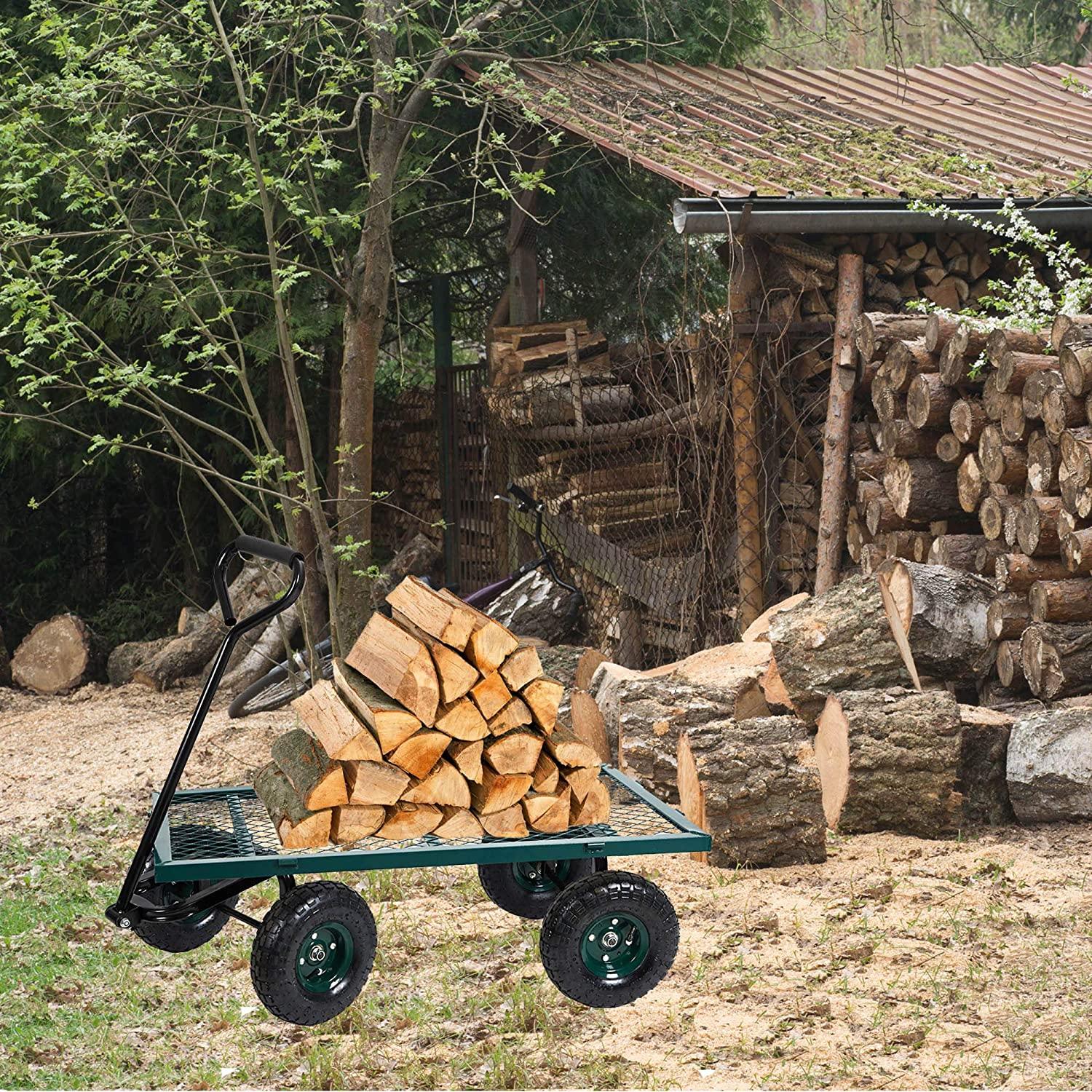 Utility Garden Cart Heavy Duty Wagon w/ Pneumatic Tires Removable Sides - Bosonshop