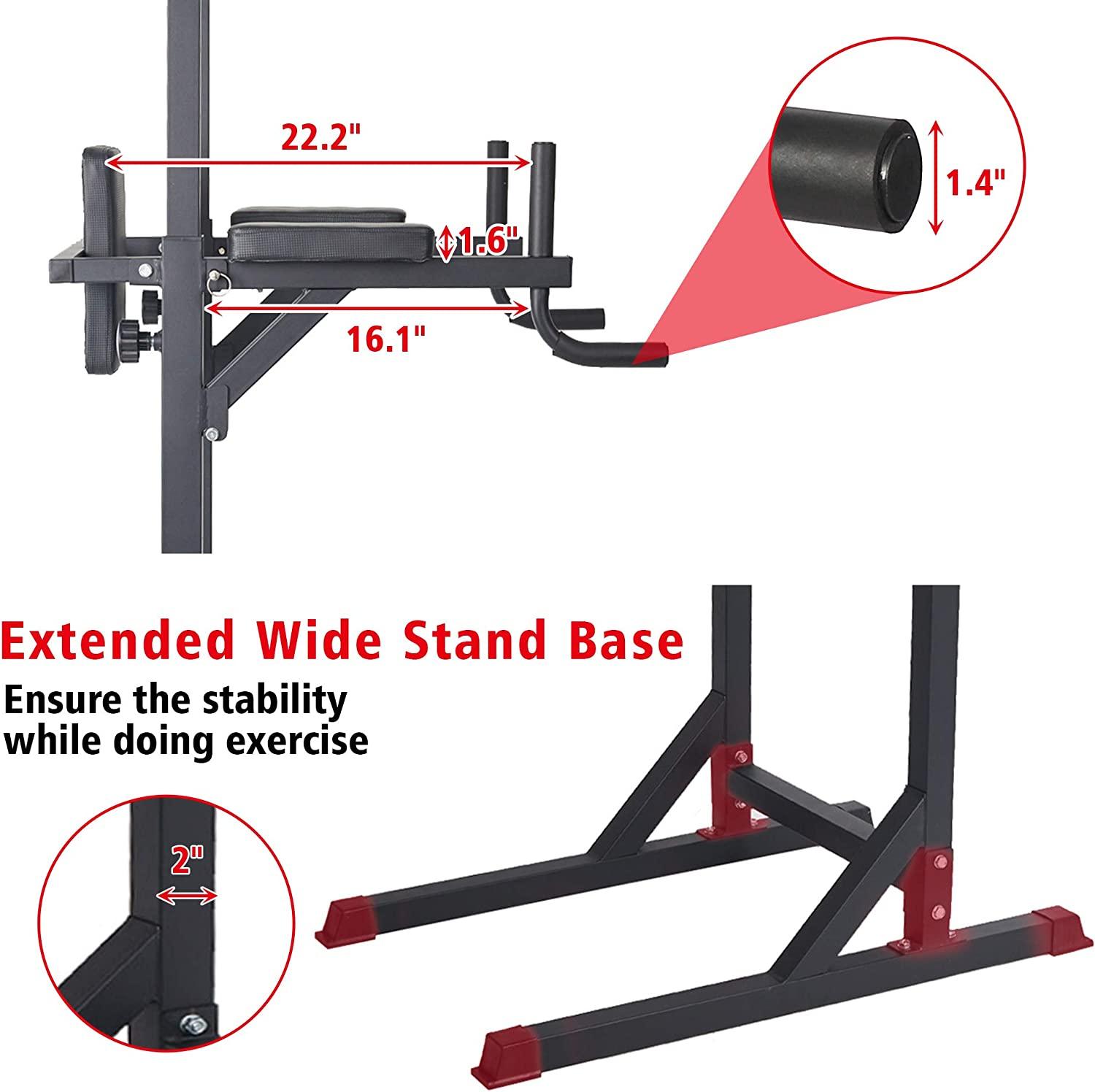 Strength Power Tower Dip Station Pull Up Bar Workout Equipment, Adjustable Height 62.2" to 84.5", Holds Up to 660LBS - Bosonshop