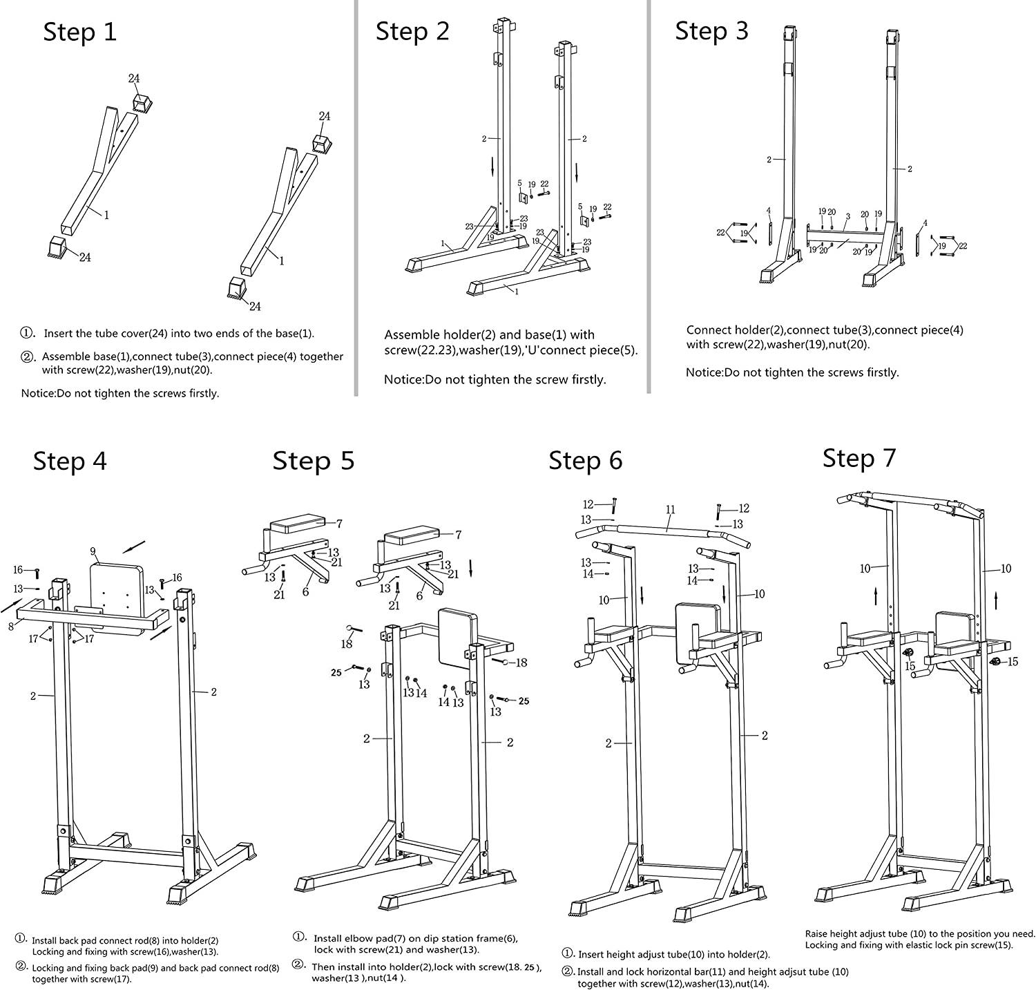 Strength Power Tower Dip Station Pull Up Bar Workout Equipment, Adjustable Height 62.2" to 84.5", Holds Up to 660LBS - Bosonshop