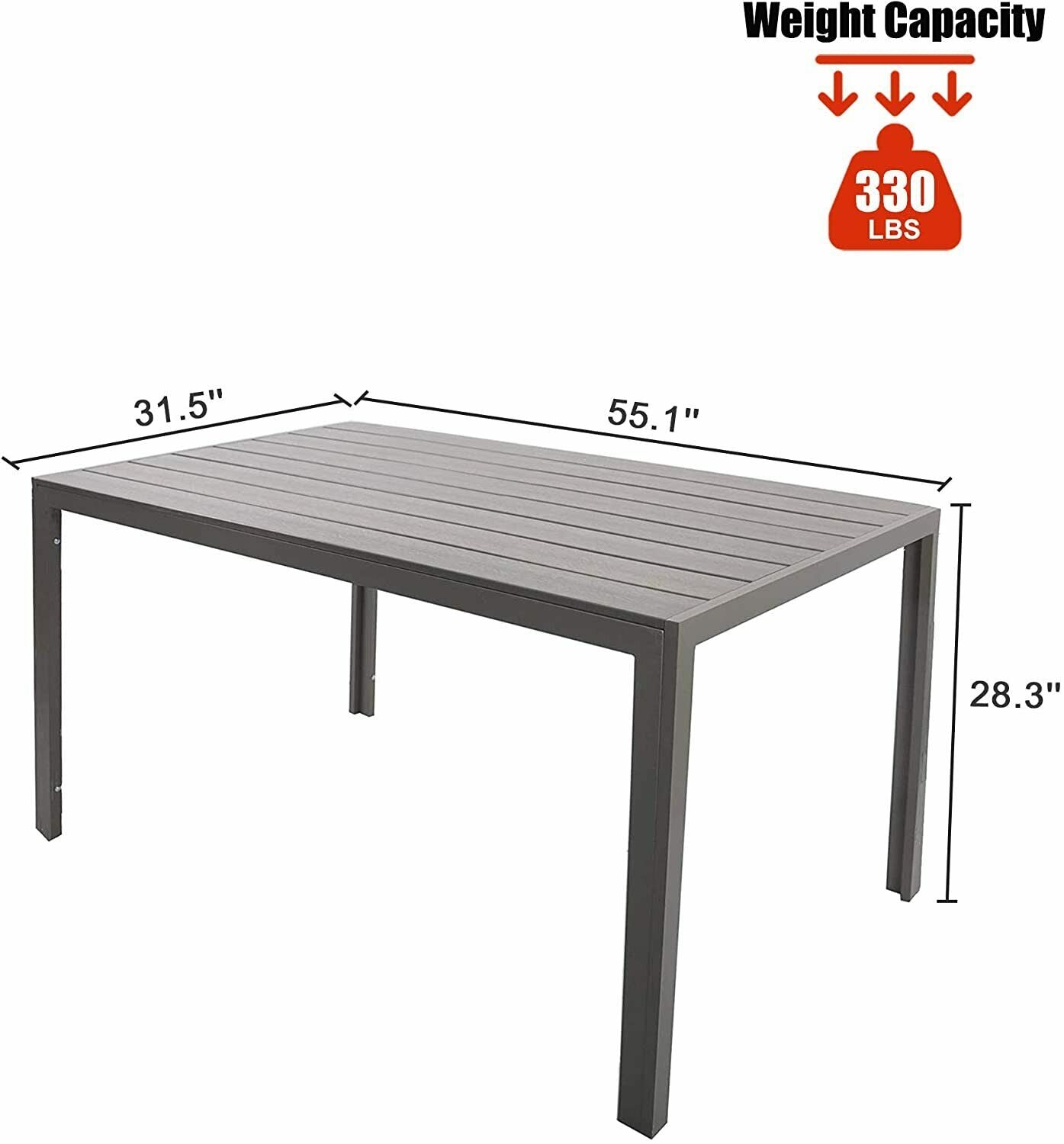 6 Person Outdoor Dining Table 55", Patio Rectangle Aluminum Table, Gray - Bosonshop