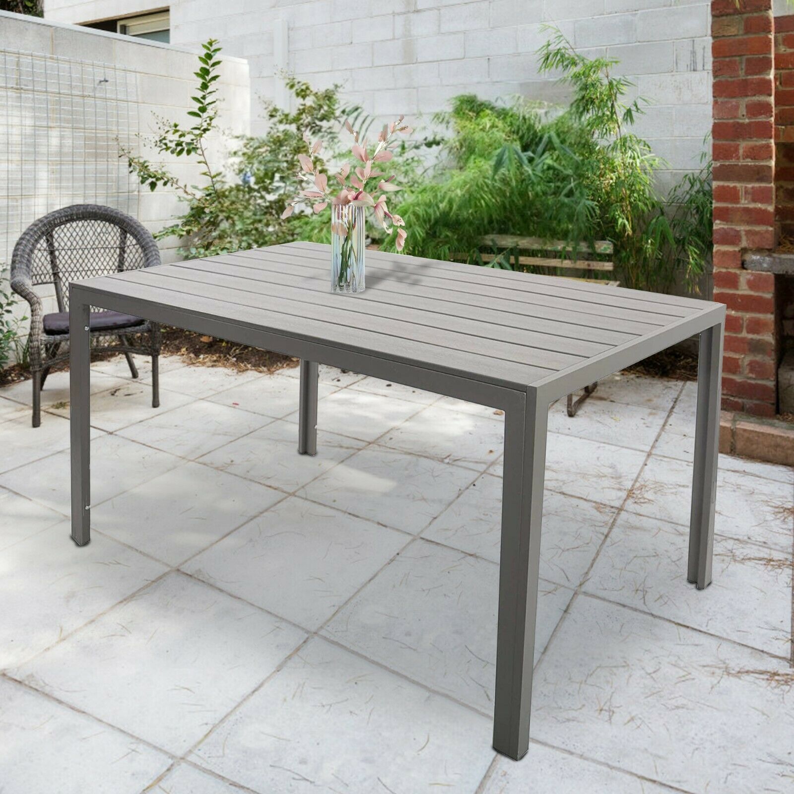 6 Person Outdoor Dining Table 55", Patio Rectangle Aluminum Table, Gray - Bosonshop